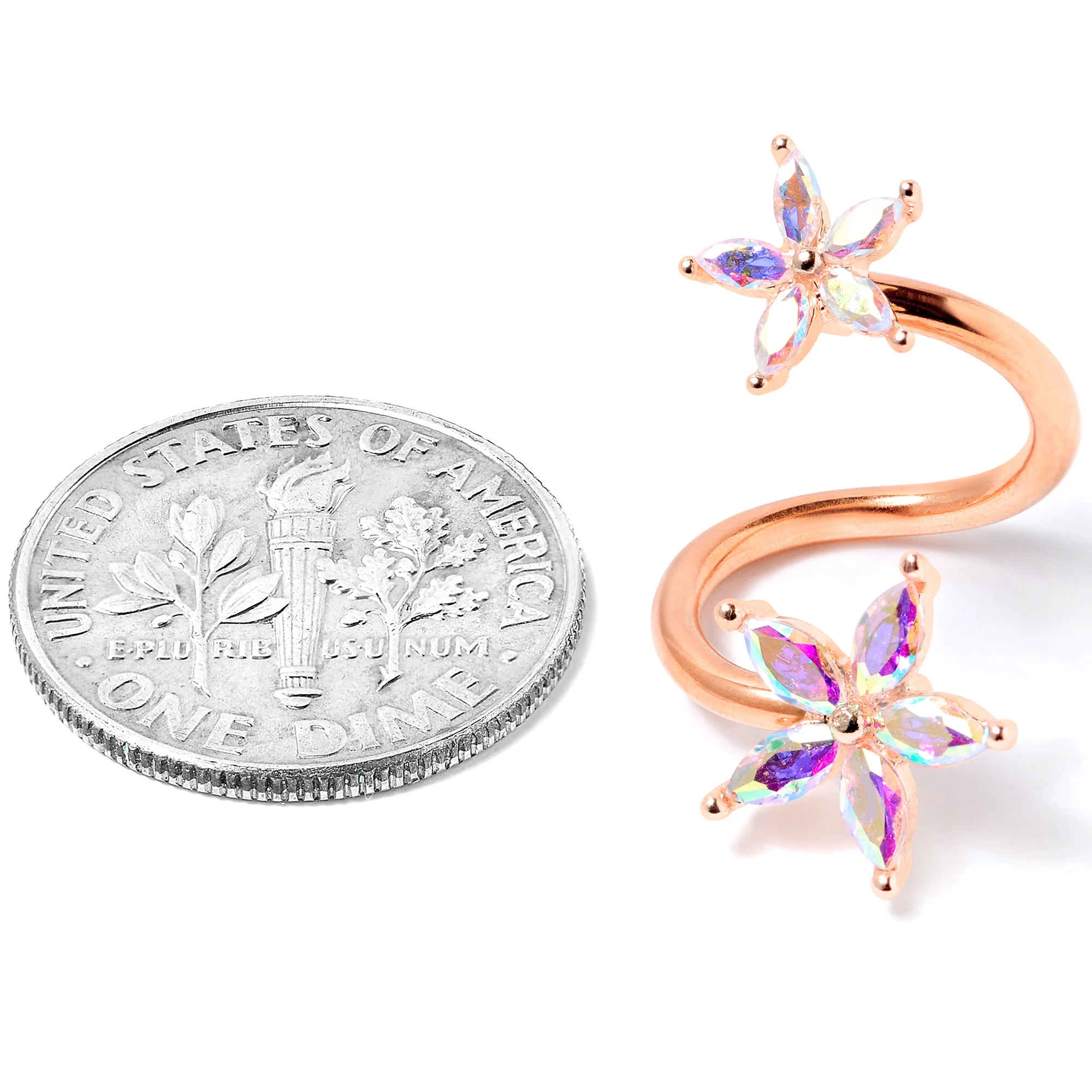 14G Aurora Gem Rose Gold Tone Star Flower Spiral Twister Ring - Image 5