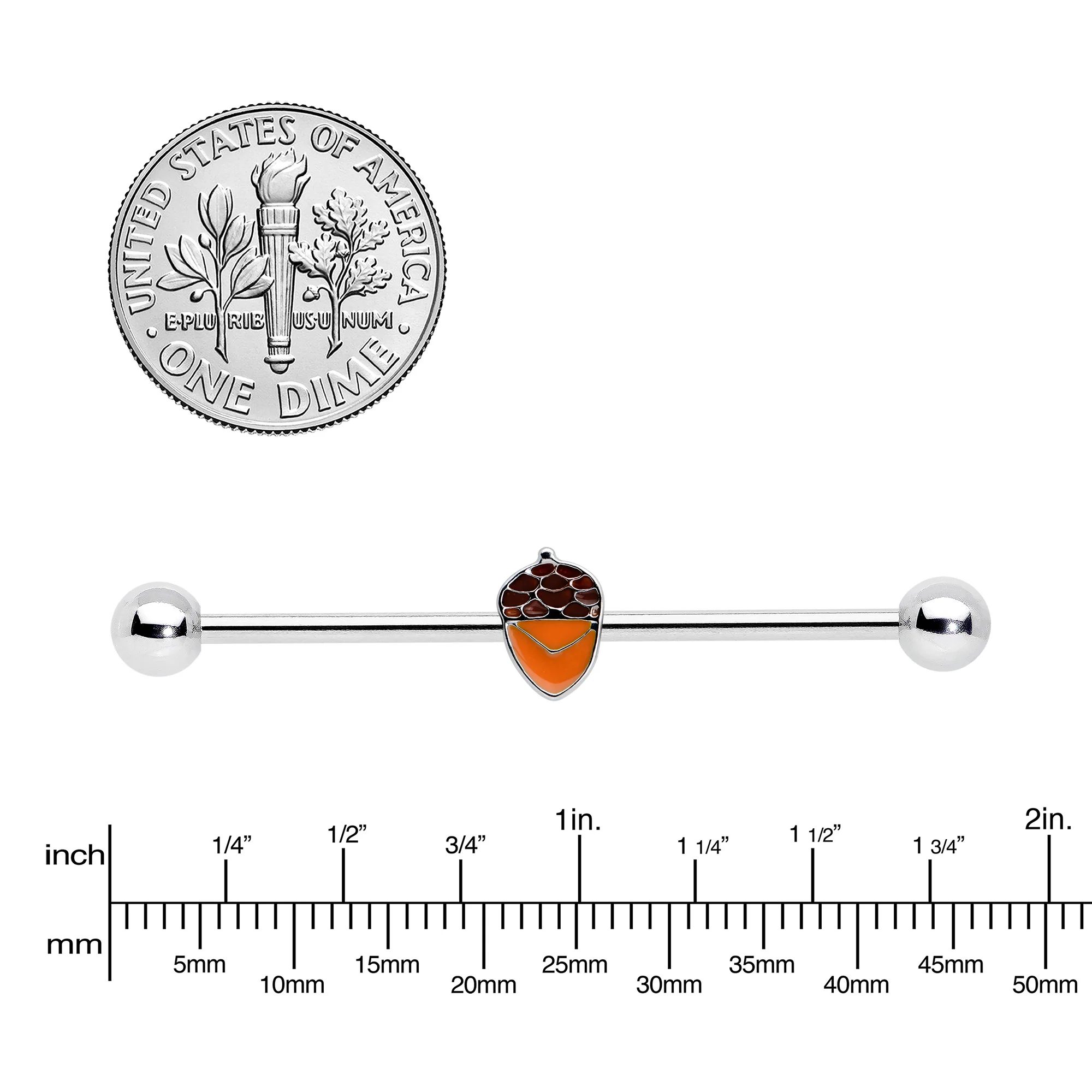 14G Autumn Acorn Brown Orange Industrial Barbell 38mm - Image 3