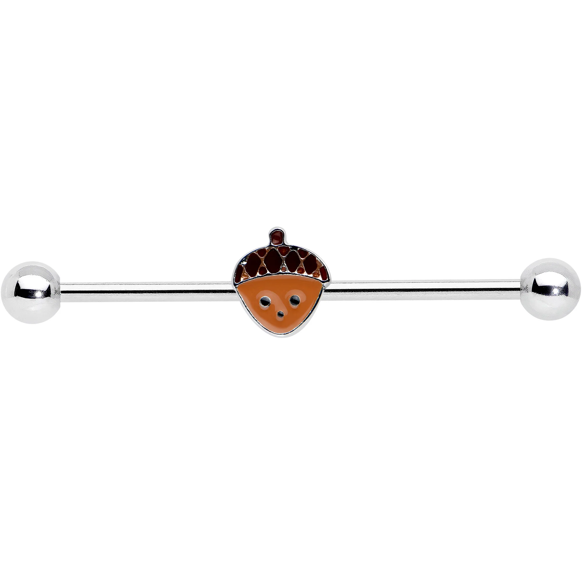 14G Autumn Acorn Face Brown Fall Industrial Barbell 38mm - Image 2