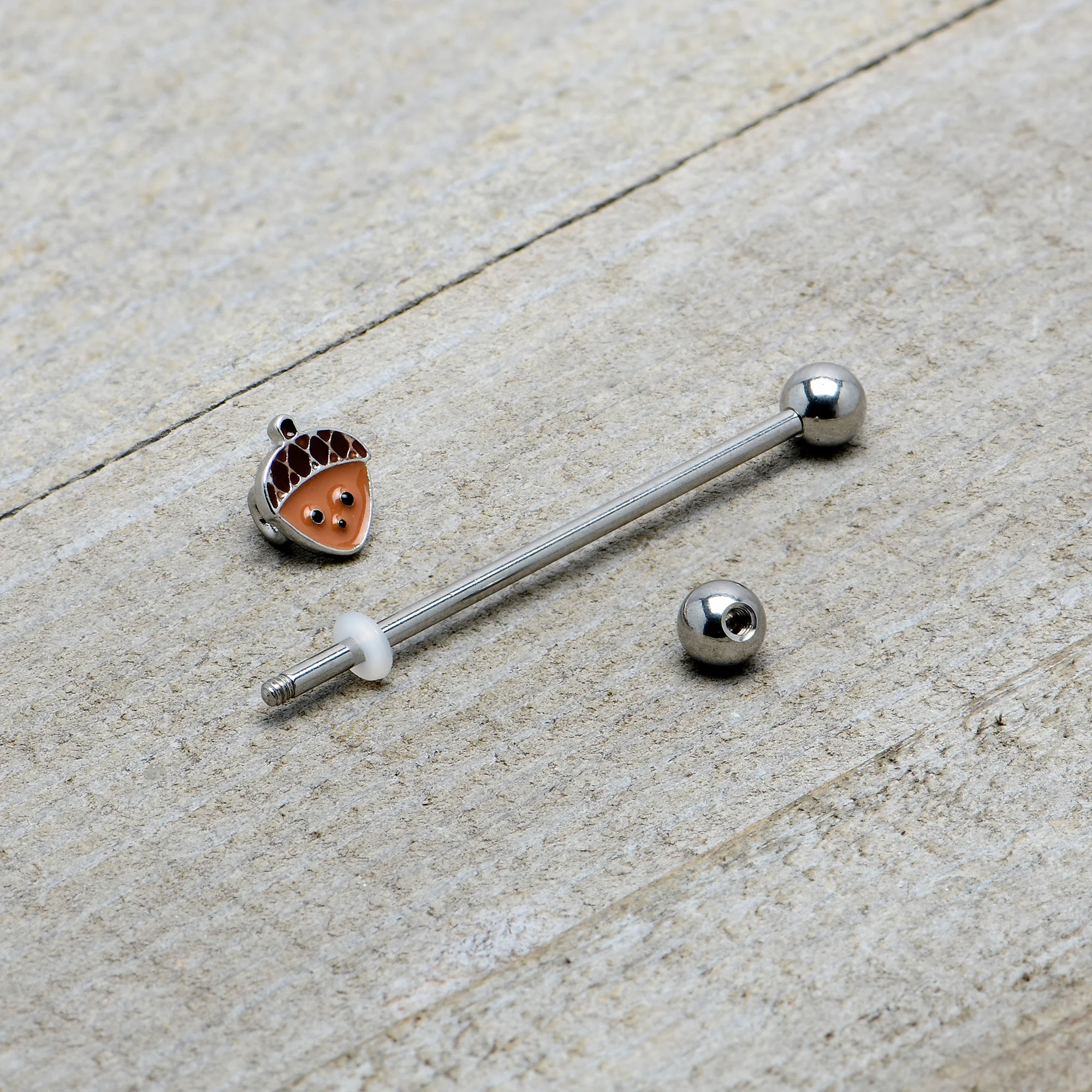 14G Autumn Acorn Face Brown Fall Industrial Barbell 38mm - Image 6
