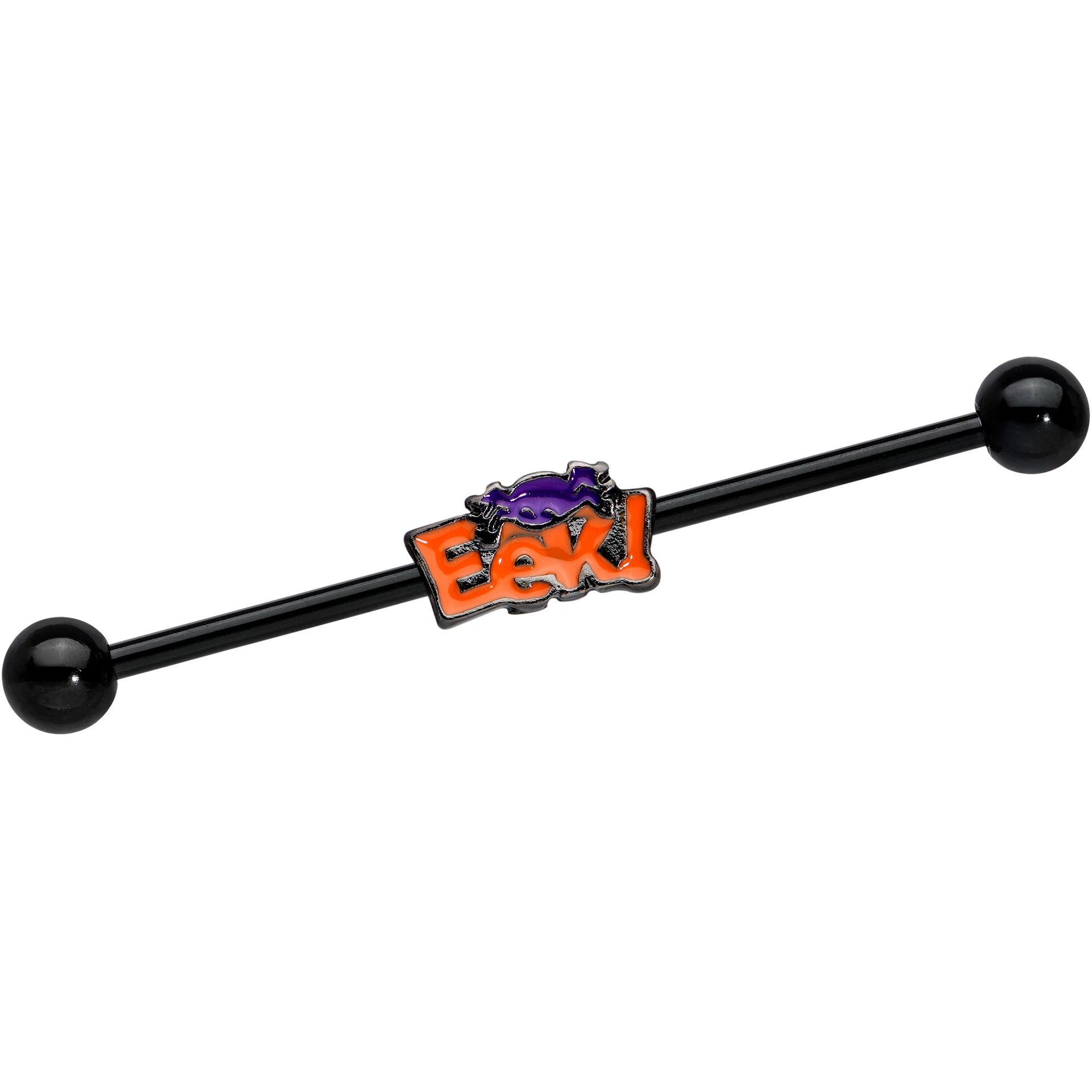 14G Black Eek Purple Spider Halloween Industrial Barbell 38mm