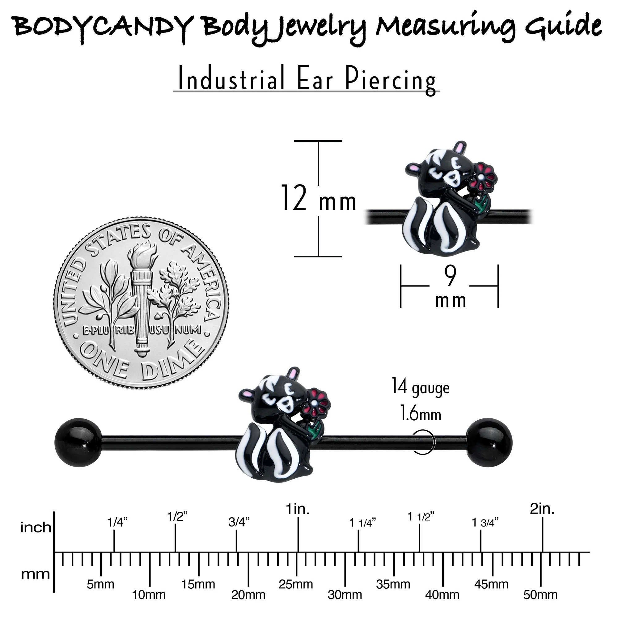 14G Black Funky Skunk Industrial Barbell 38mm - Image 7