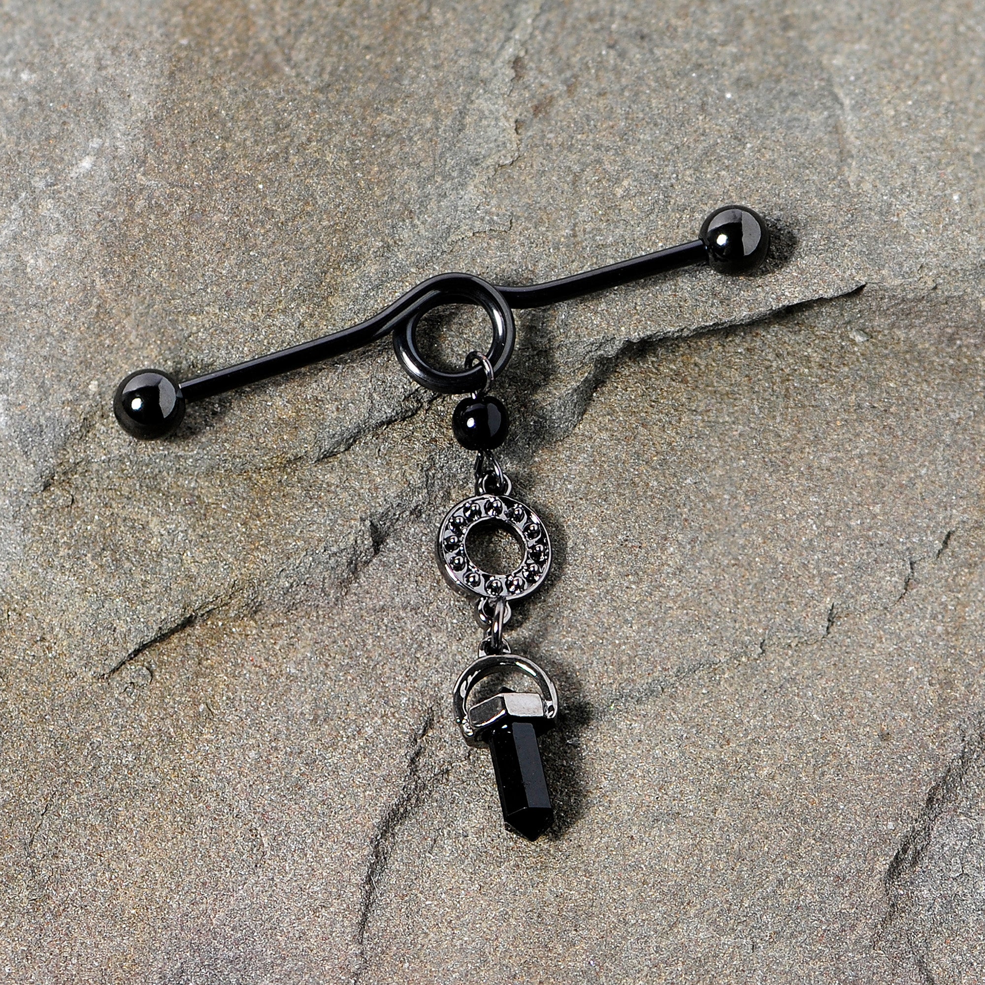 14G Black Gem Halloween Dangle Industrial Barbell 38mm - Image 3