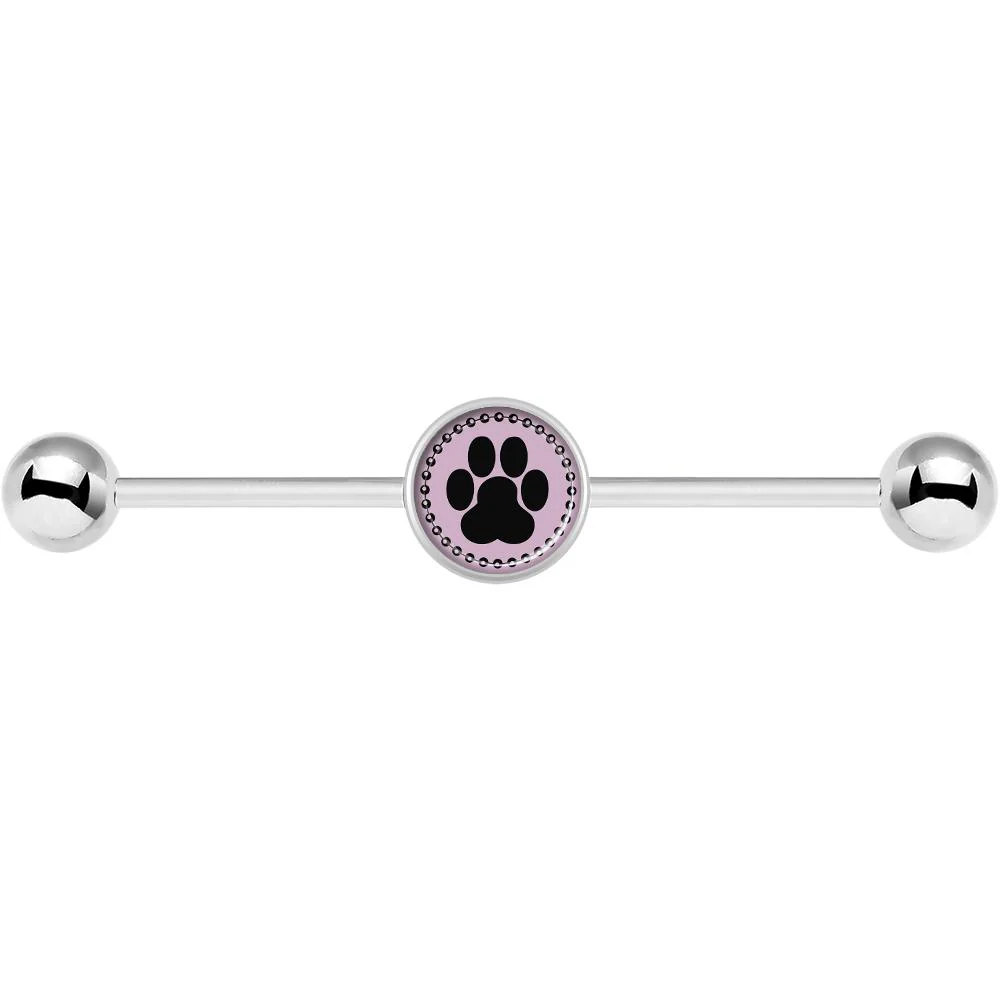 14G Black on Pink Paw Print Industrial Barbell 37mm - Image 4
