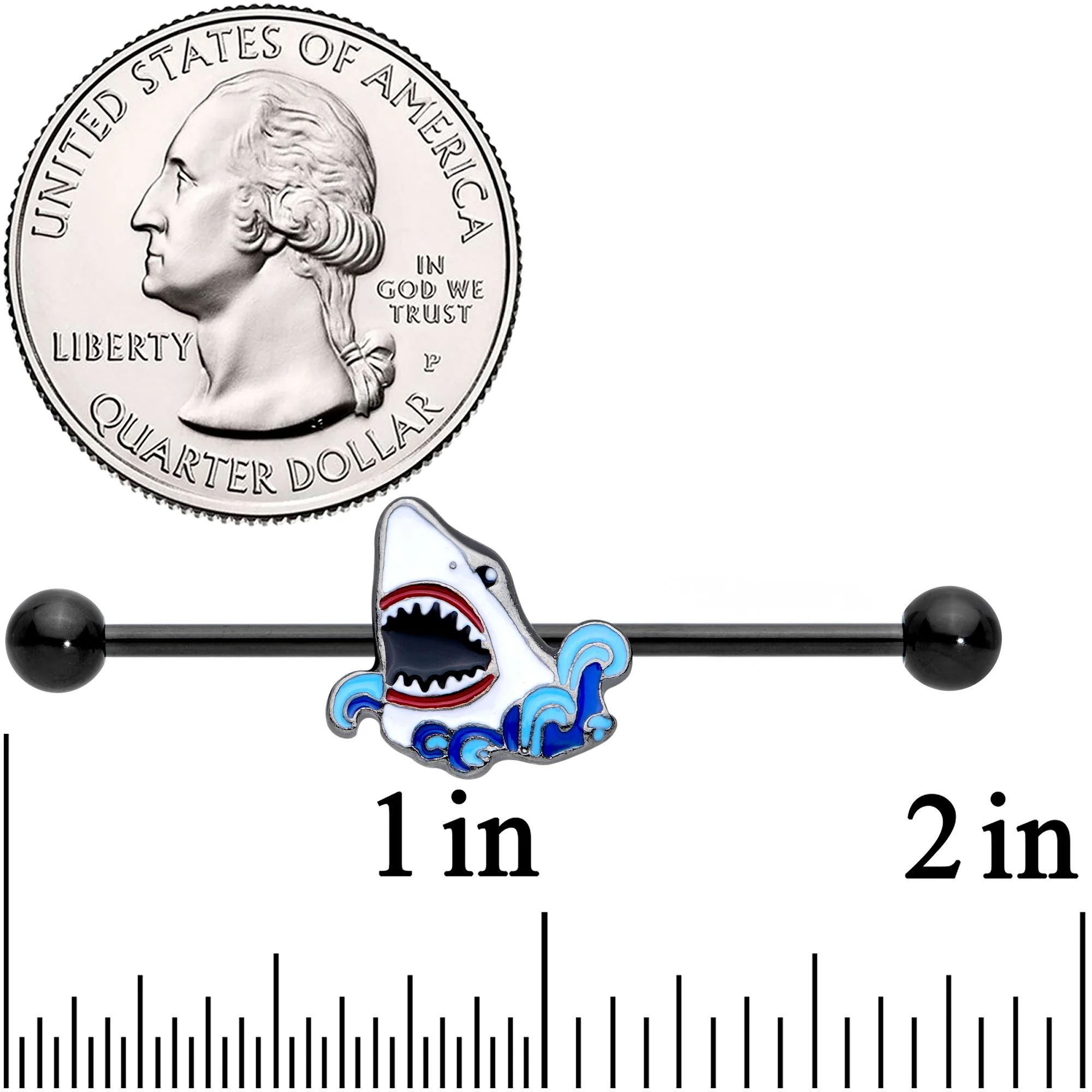 14G Black Shark Bite Industrial Barbell 38mm - Image 3