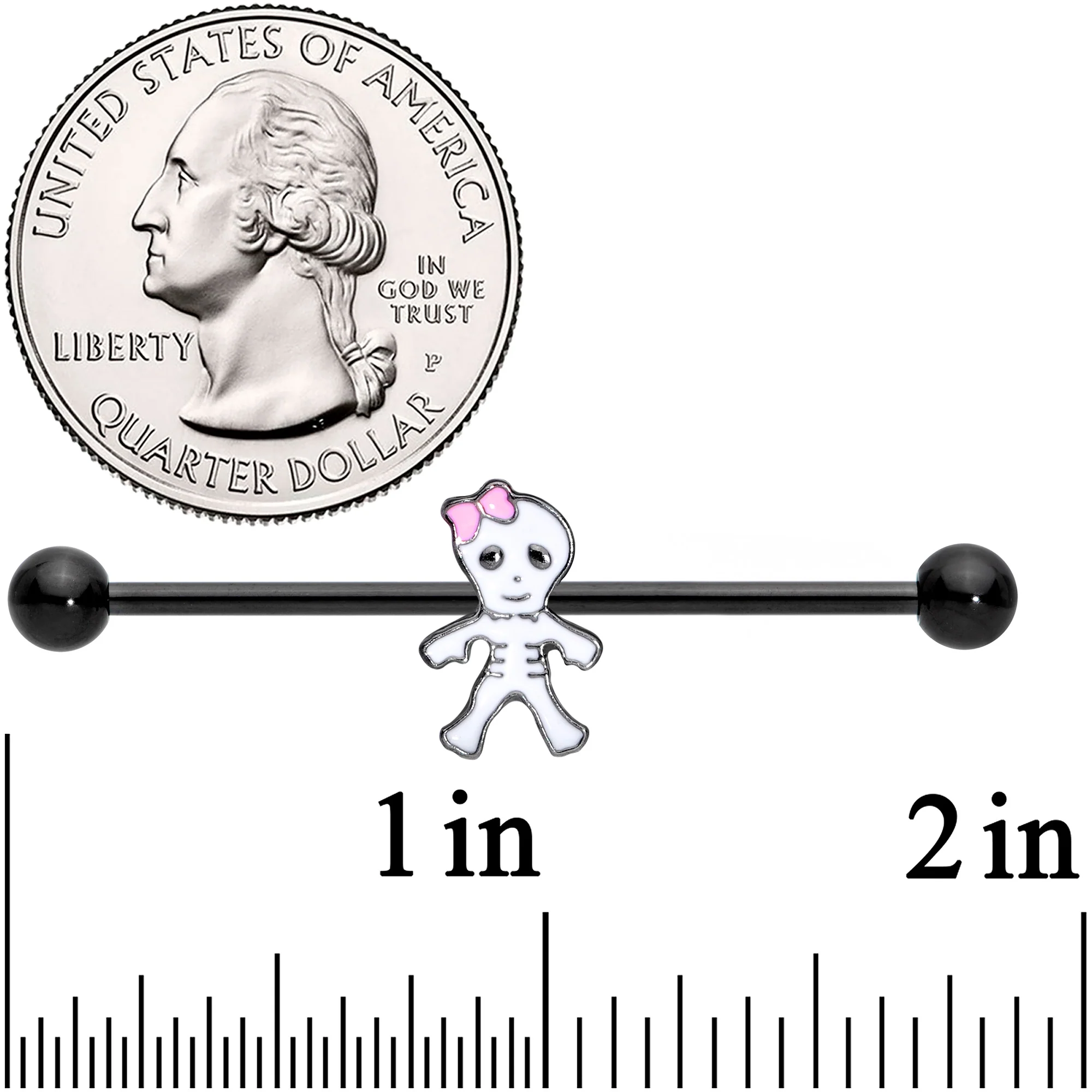 14G Black Skeleton Girl Halloween Industrial Barbell 38mm - Image 2