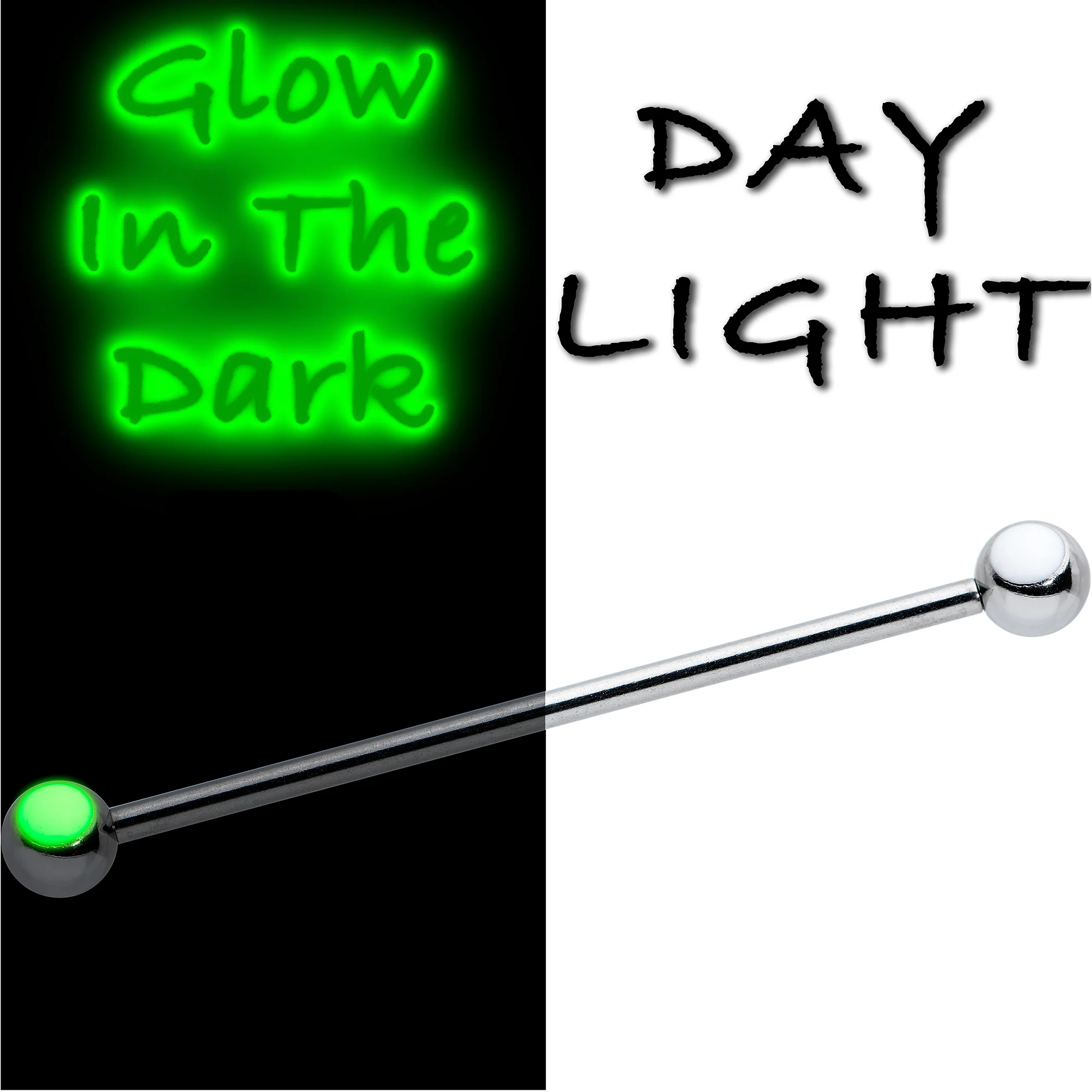 14G Black Tie Ghosts Glow in Dark Industrial Barbell 38mm Set of 3 - Image 4