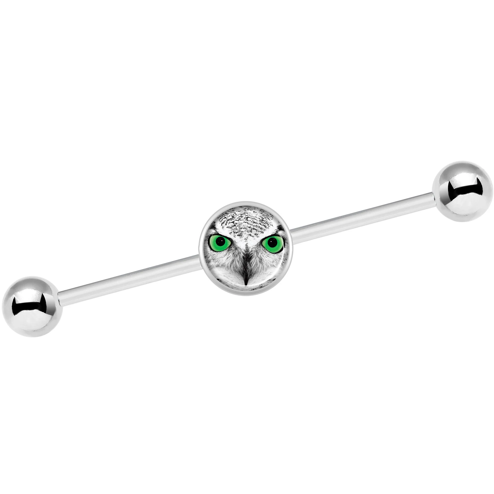 14G Black White Owl Industrial Barbell 37mm