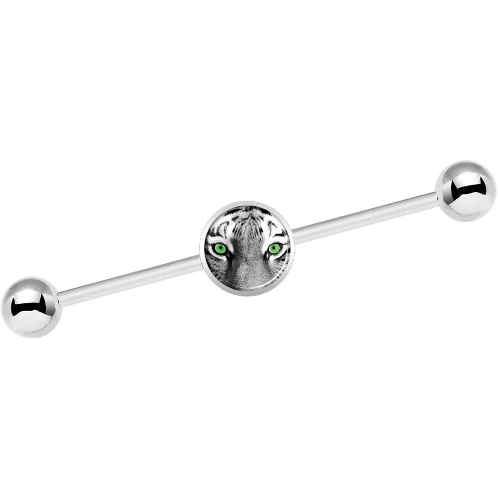 14G Black White Tiger Eyes Industrial Barbell 37mm - Image 2