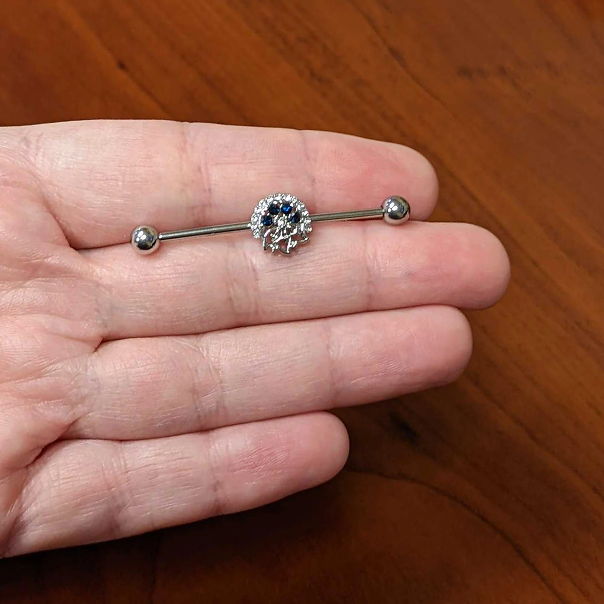 14G Blue Gem Abstract Arch Industrial Barbell 38mm - Image 6