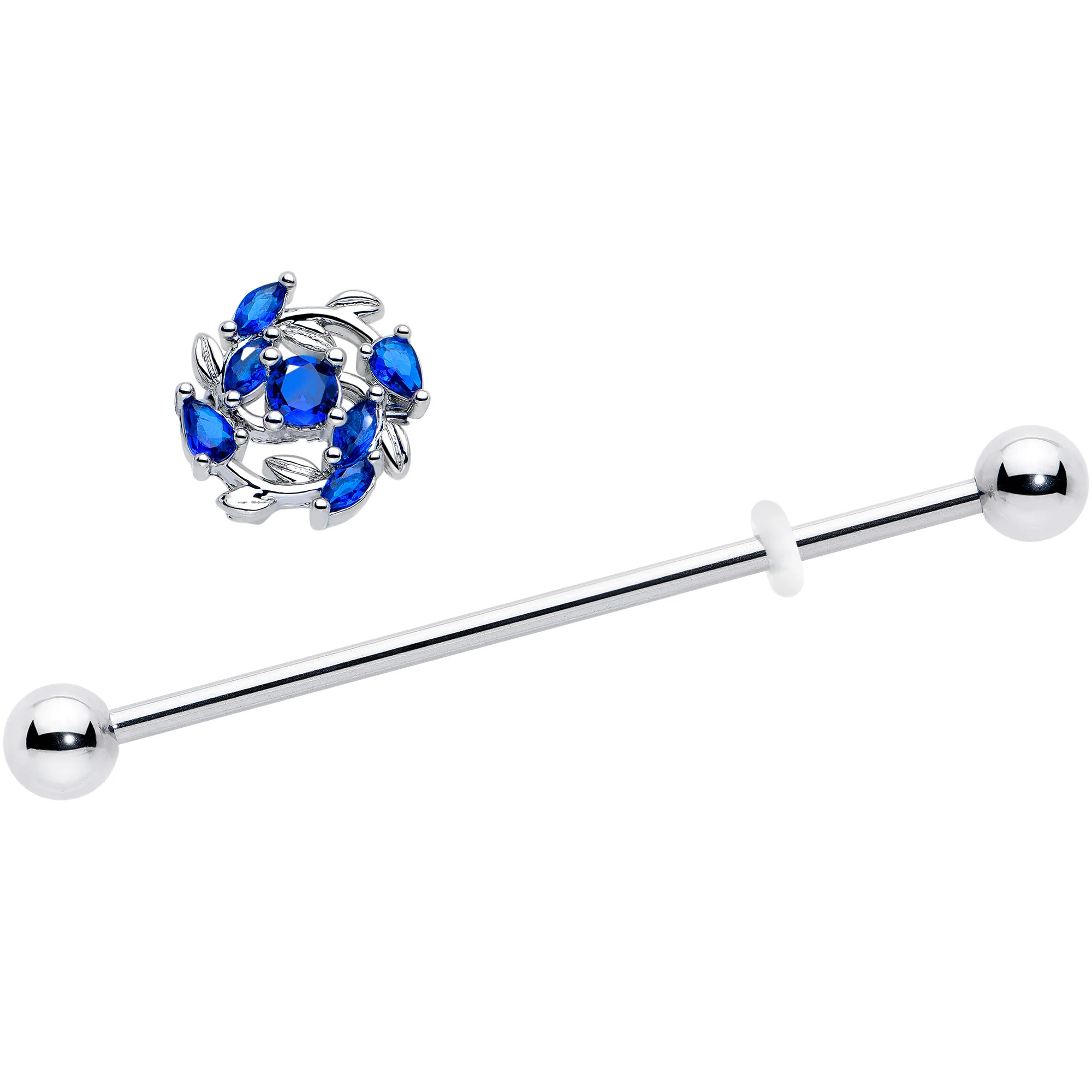 14G Blue Gem Twining Vine Industrial Barbell 38mm - Image 2