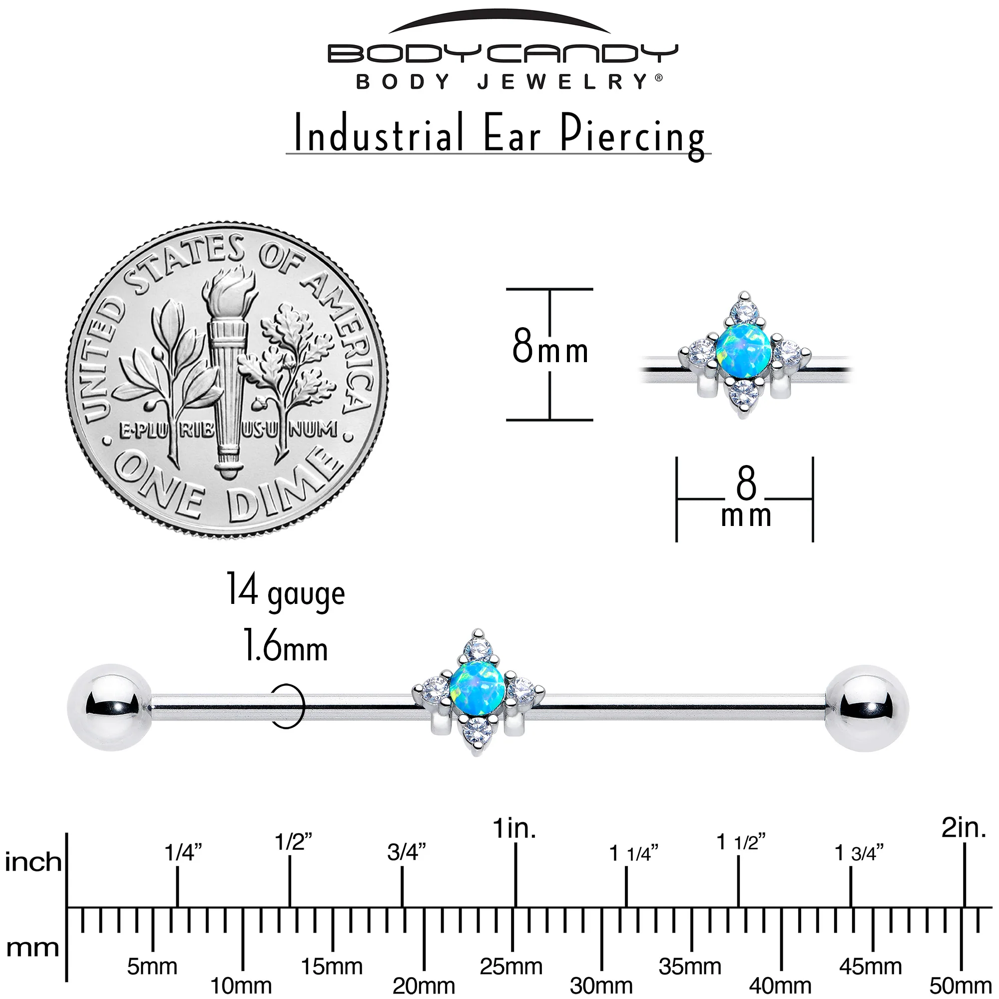14G Blue Synthetic Opal Rhombus Star Industrial Barbell 38mm - Image 5