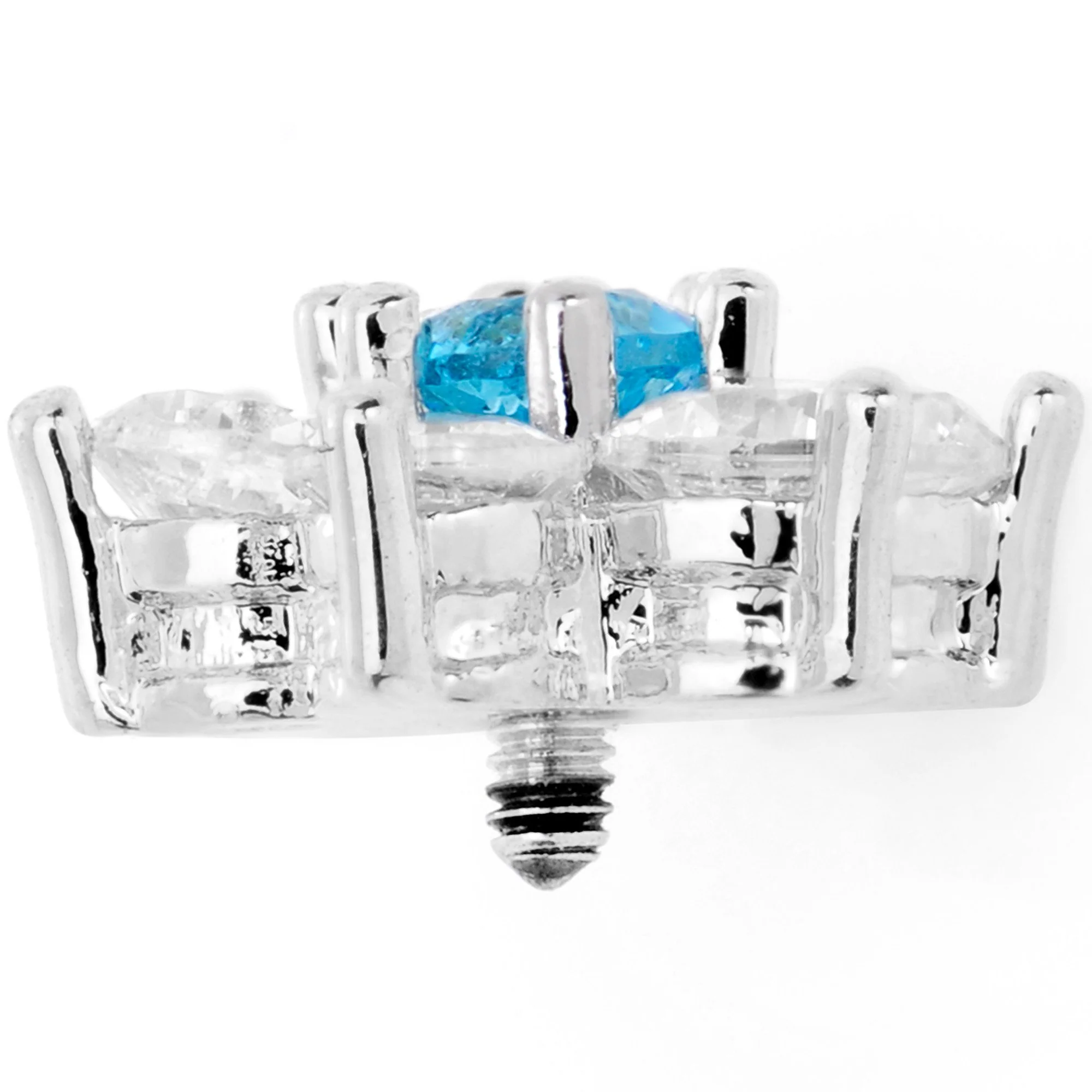 14G Clear Aqua Cubic Zirconia Gem Flower Dermal Anchor Top - Image 2