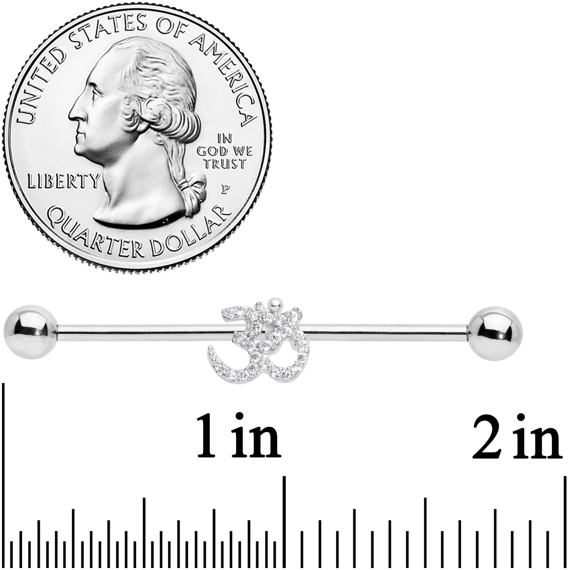 14G Clear CZ Gem Amazing Om Industrial Barbell 38mm - Image 2
