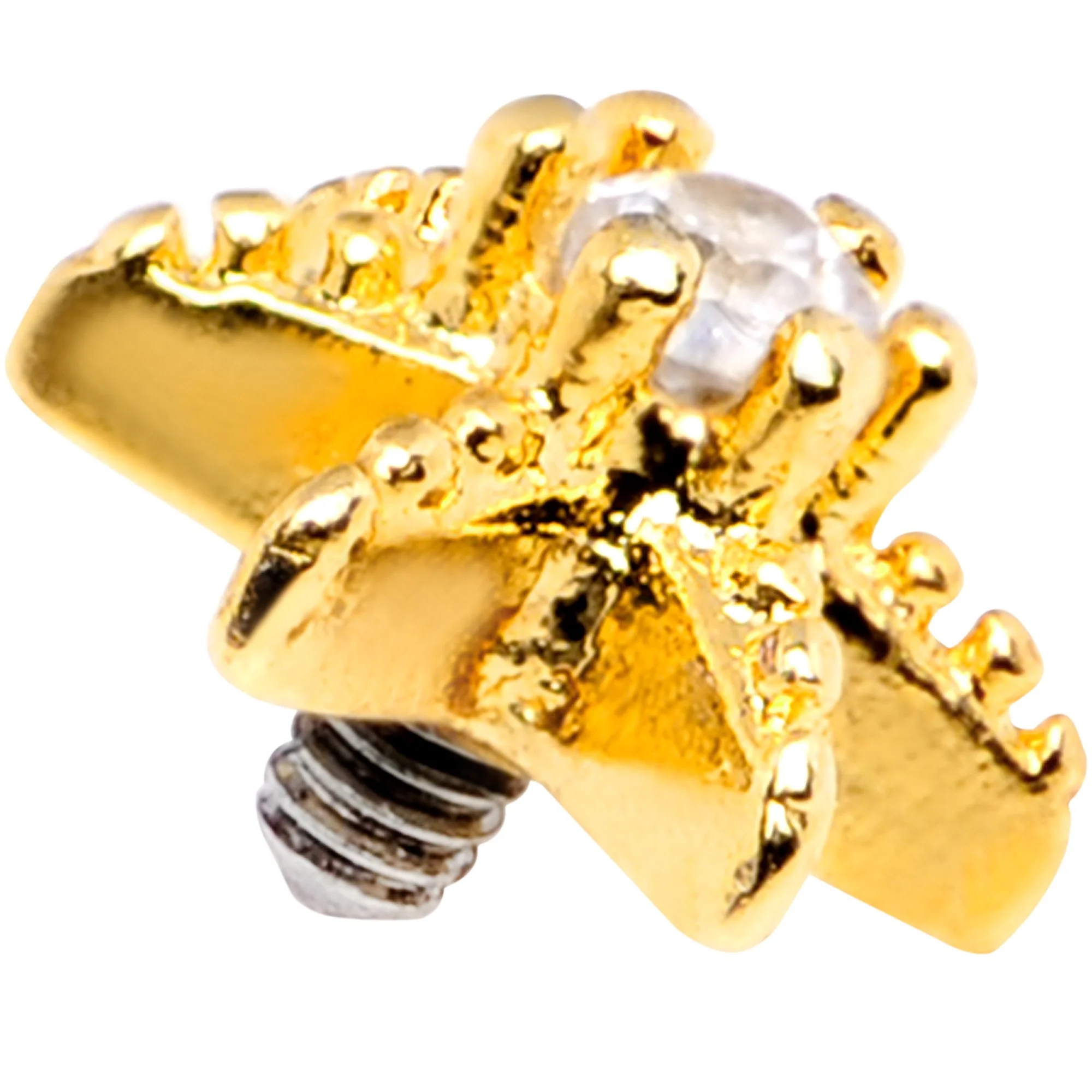 14G Clear CZ Gem Gold Tone Starfish Dermal Anchor Top - Image 3