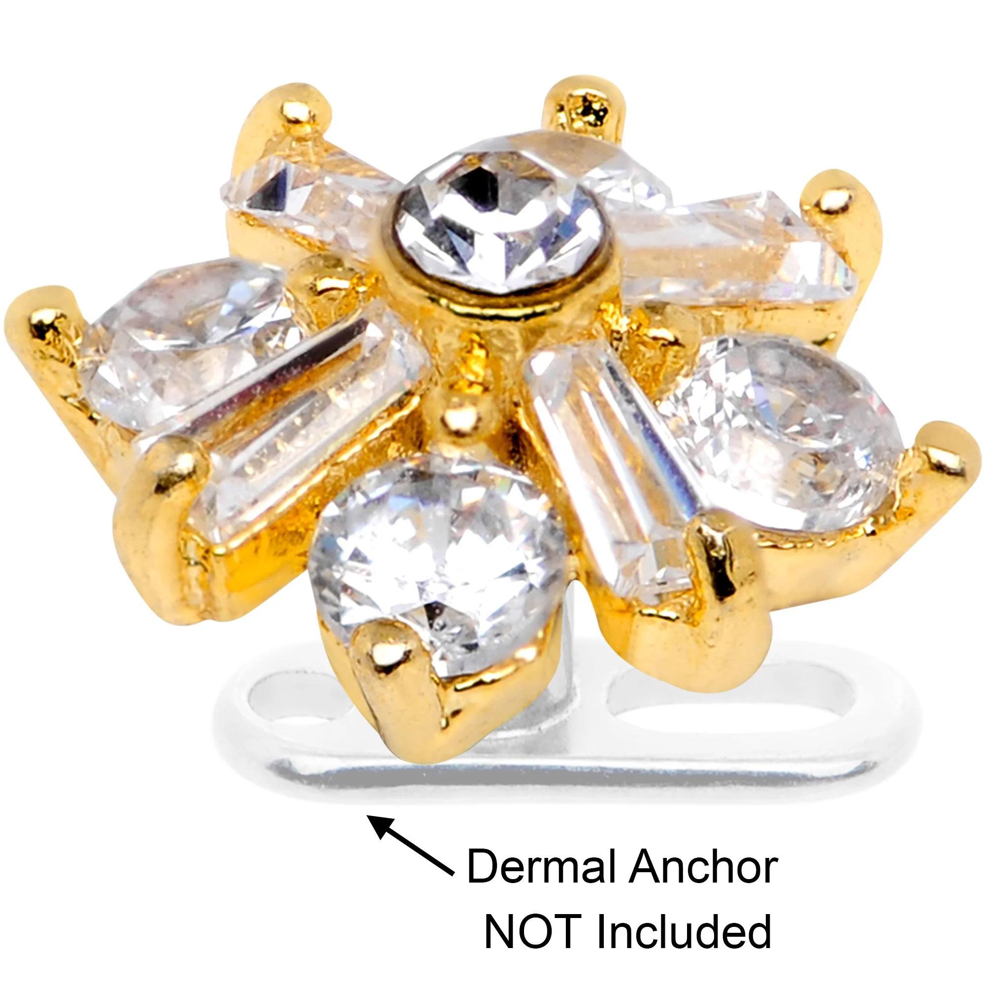 14G Clear CZ Gem Ice Princess Gold Tone Dermal Anchor Top - Image 3