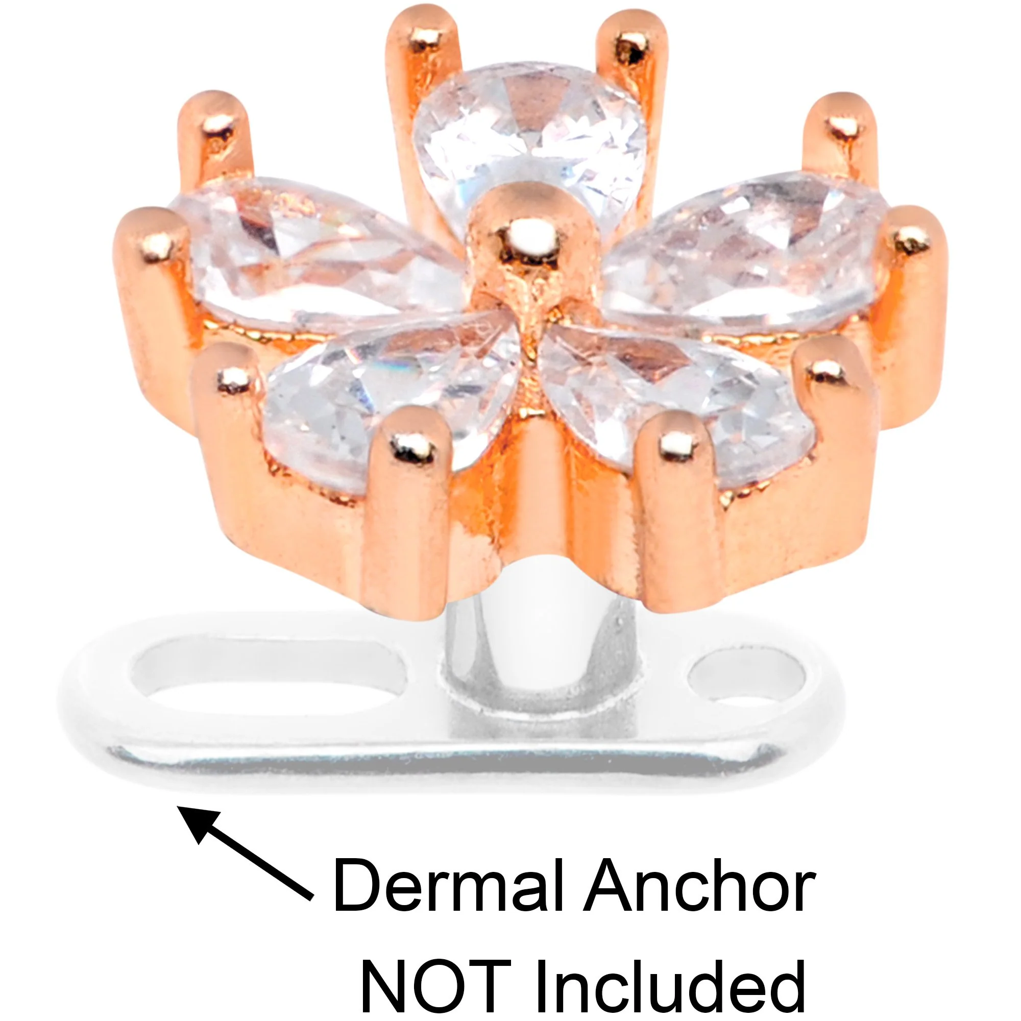 14G Clear CZ Gem Lovely Bloom Rose Gold Tone Dermal Anchor Top - Image 4