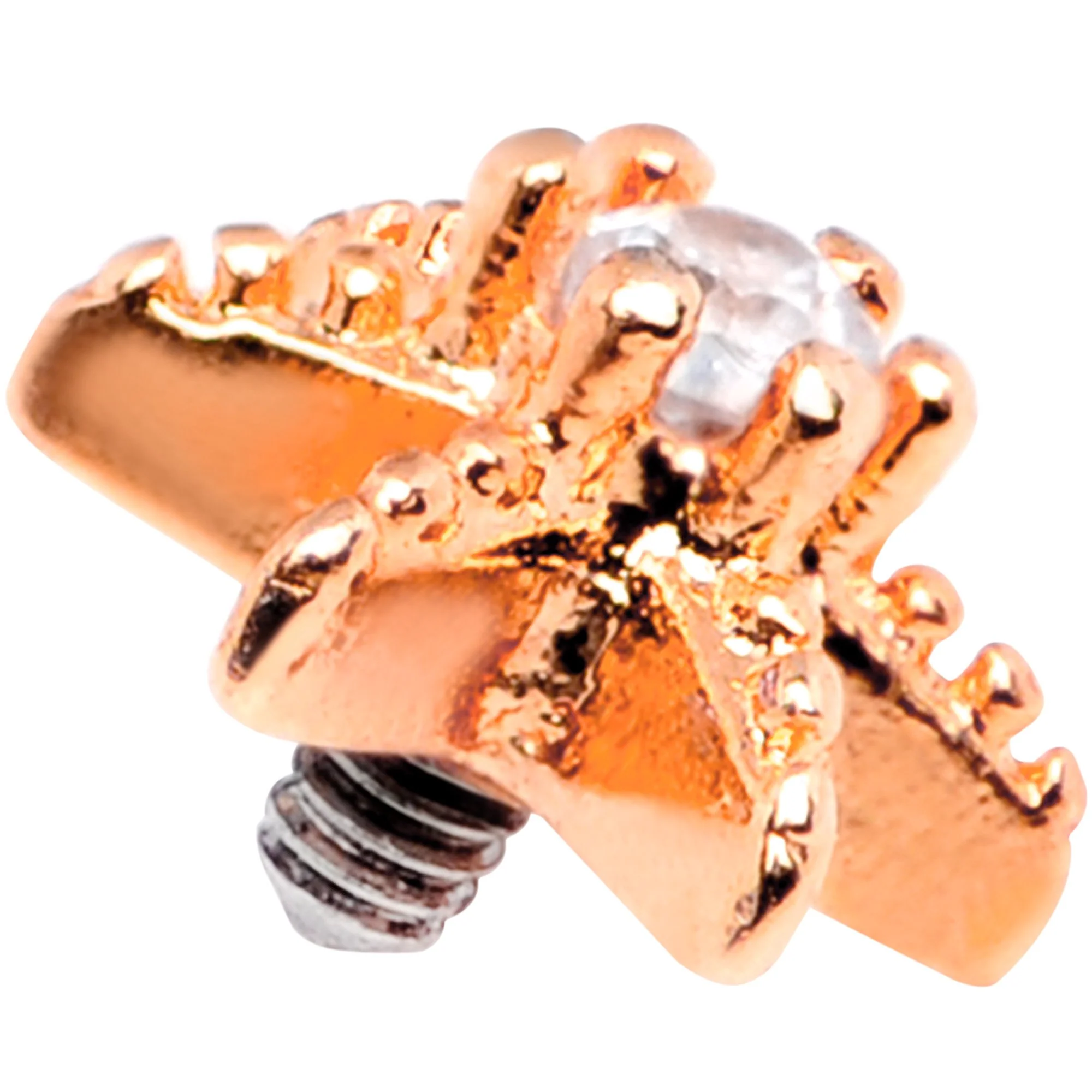 14G Clear CZ Gem Rose Gold Tone Starfish Dermal Anchor Top - Image 3
