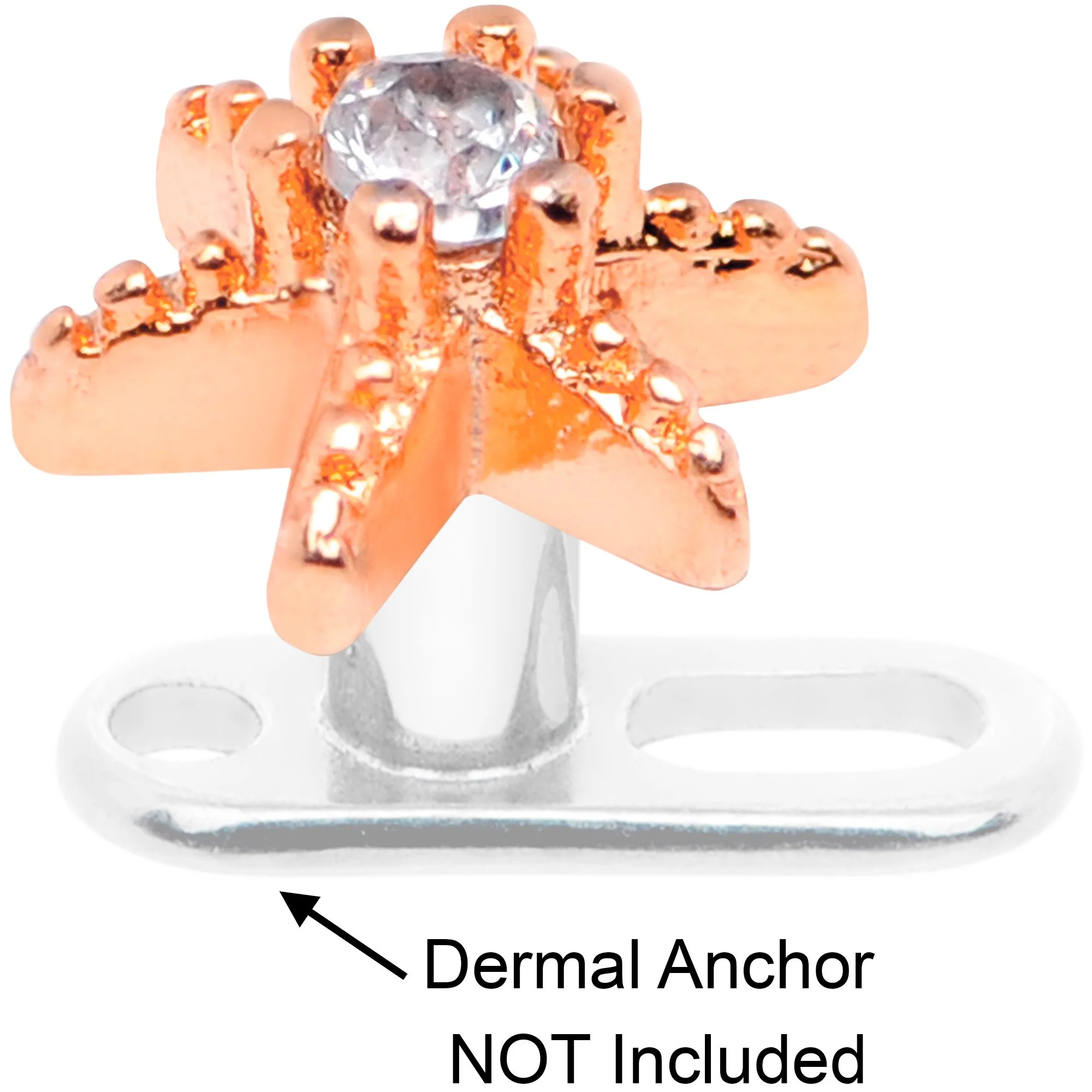 14G Clear CZ Gem Rose Gold Tone Starfish Dermal Anchor Top - Image 5