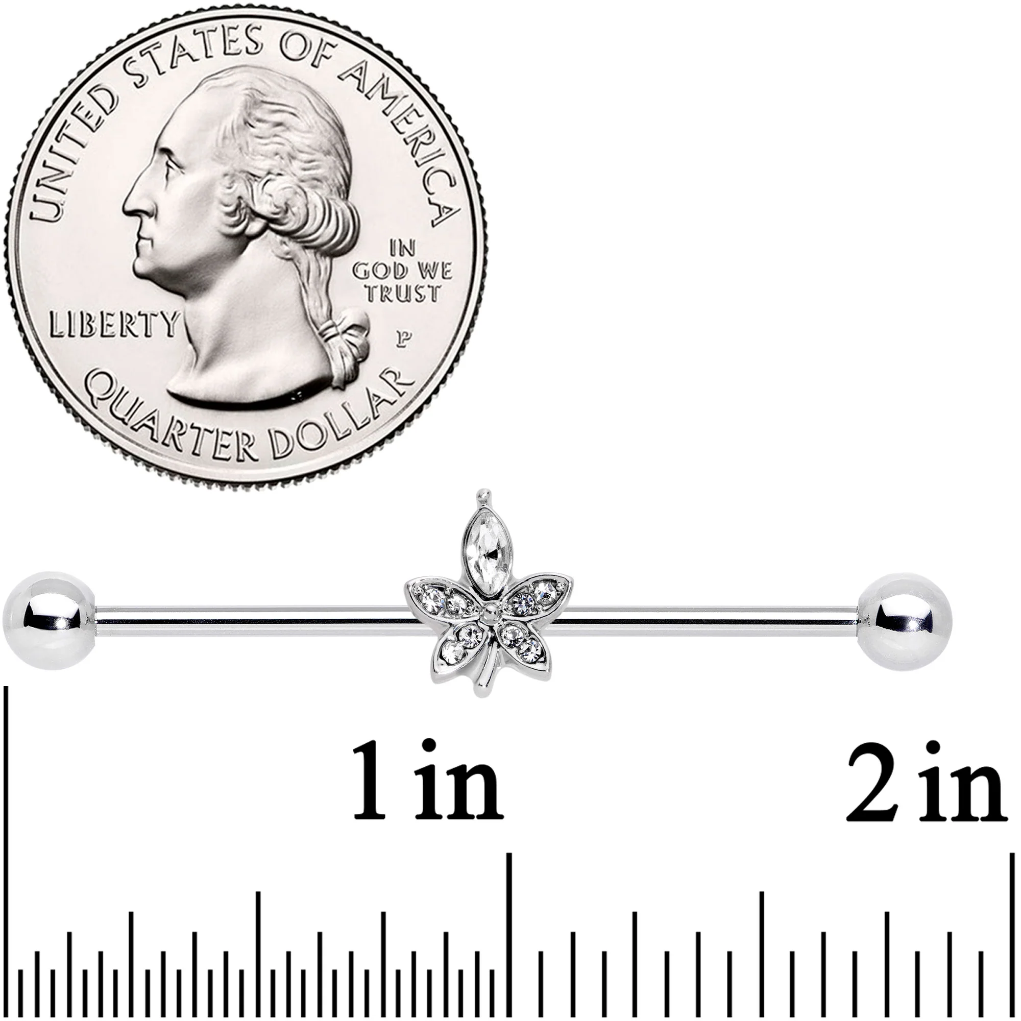 14G Clear Gem Beautiful Flower Industrial Barbell 38mm - Image 2