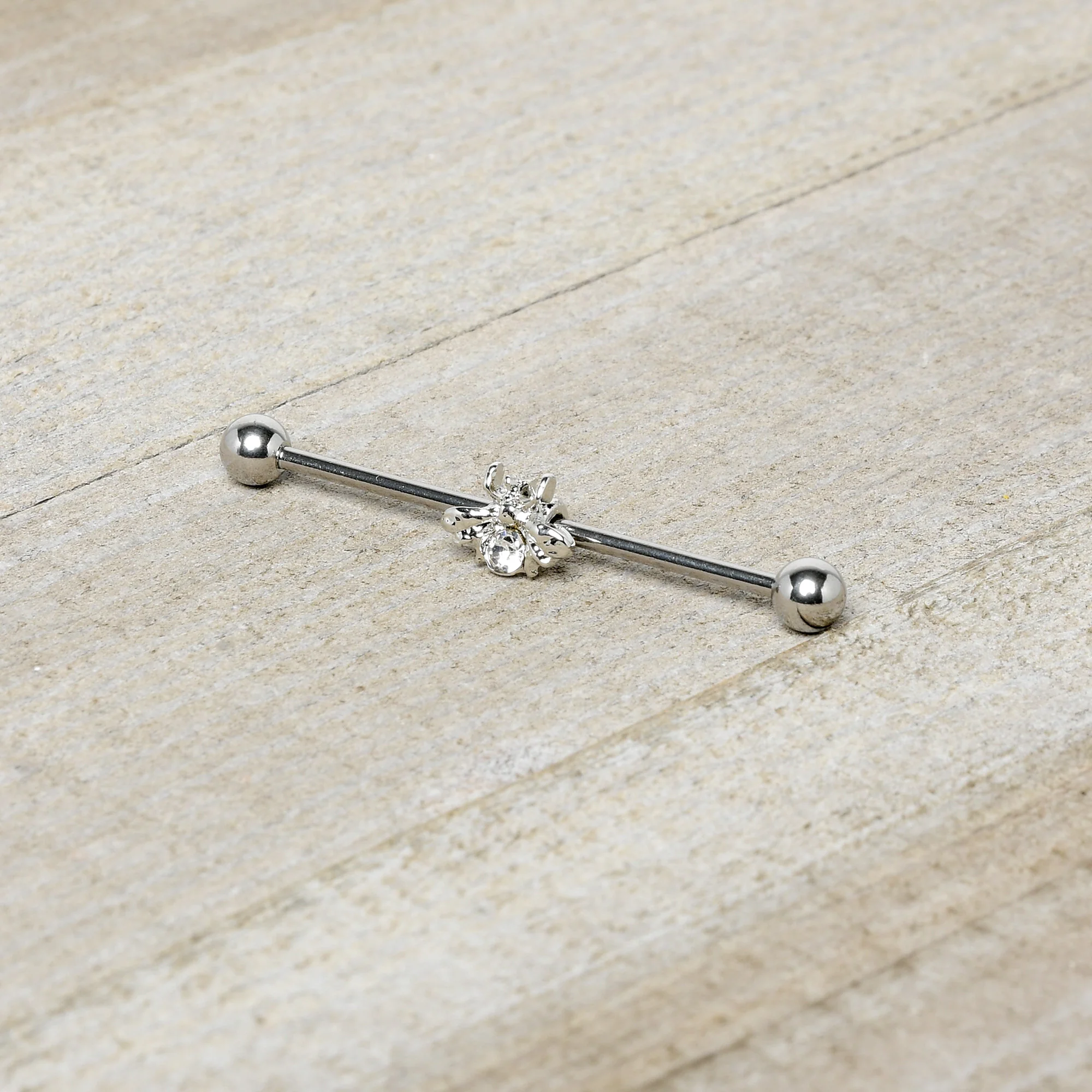 14G Clear Gem Bee Beautiful Insect Industrial Barbell 38mm - Image 4