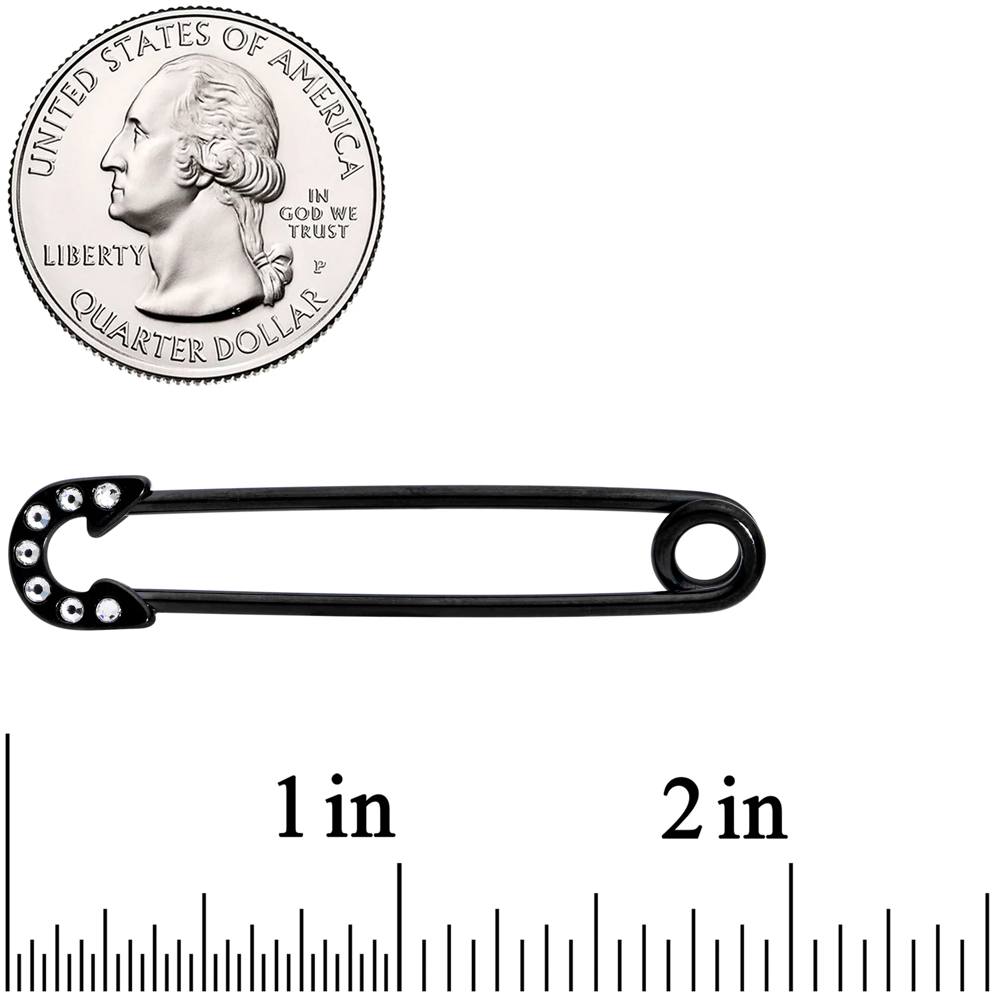 14G Clear Gem Black Punk Rock Safety Pin Industrial Barbell 38mm - Image 3
