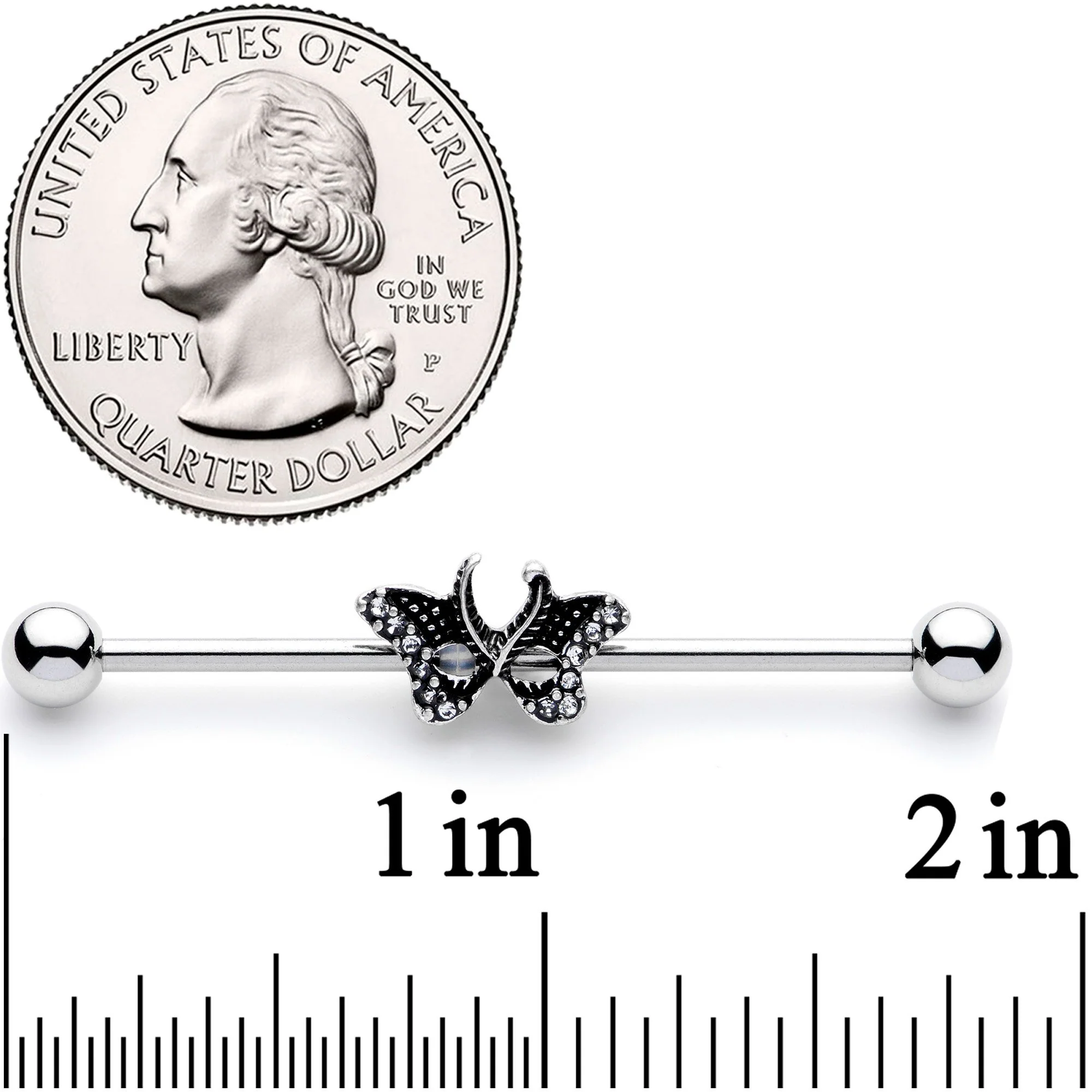 14G Clear Gem Catch That Butterfly Industrial Barbell 38mm - Image 2