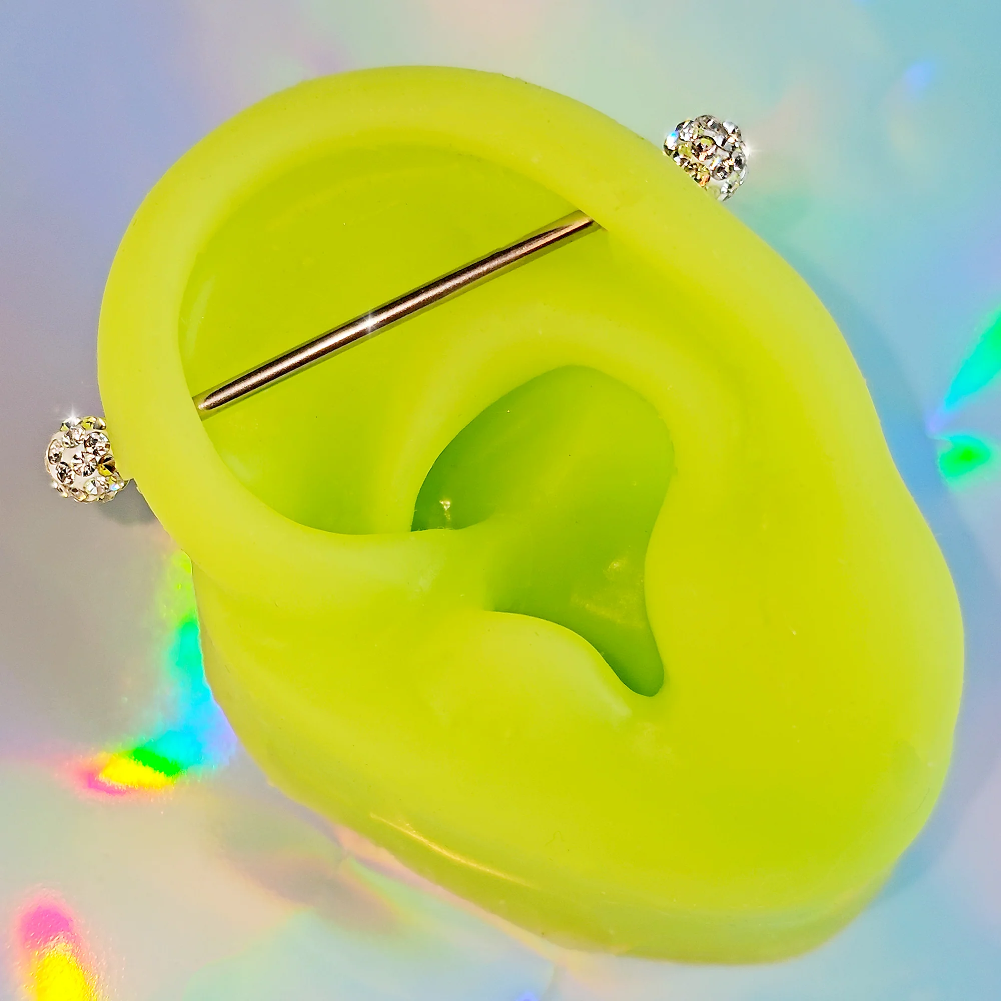14G Clear Gem Internally Threaded Disco Industrial Barbell 38mm - Image 2