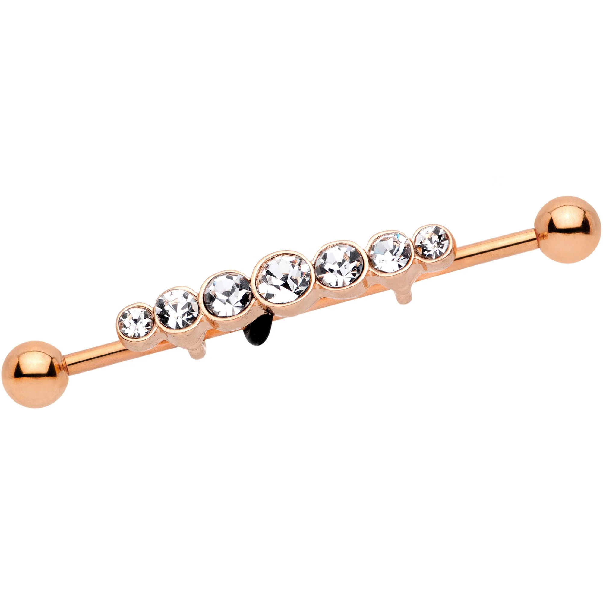 14G Clear Gem Rose Gold IP Super Seven Industrial Barbell 38mm - Image 2