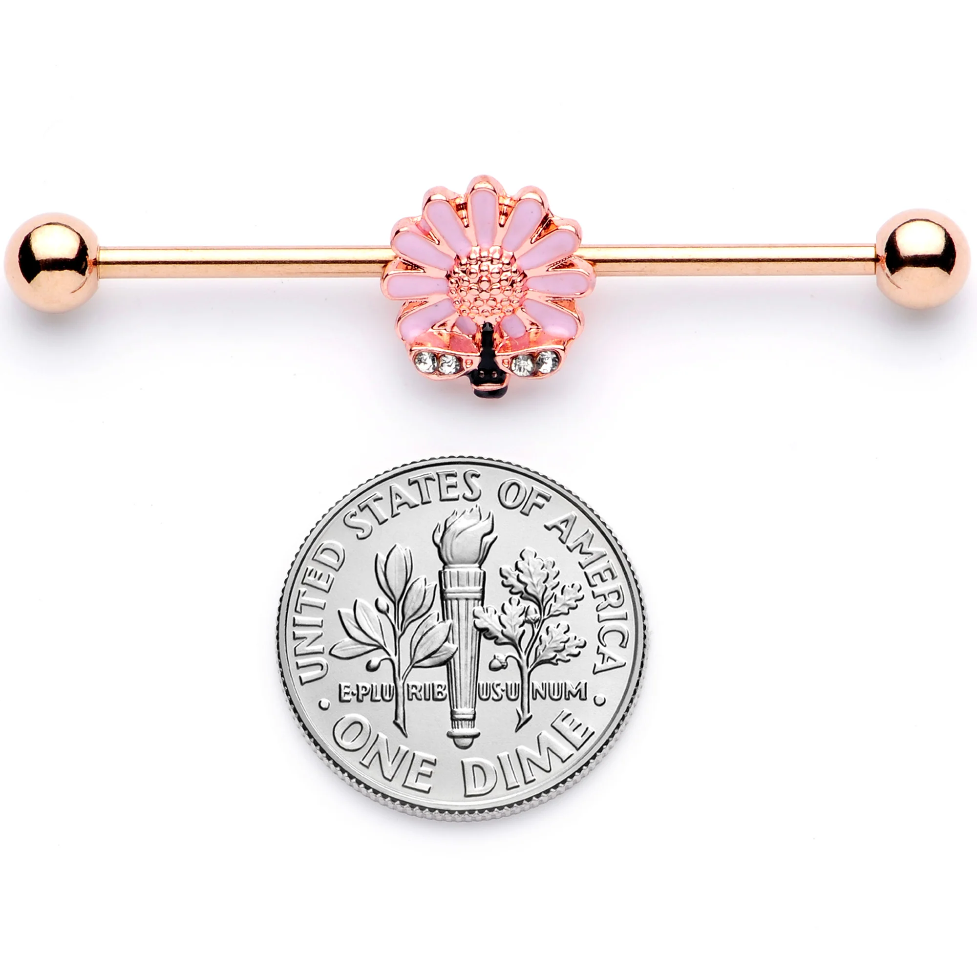 14G Clear Gem Rose Gold Tone Flower Bee Industrial Barbell 38mm - Image 6