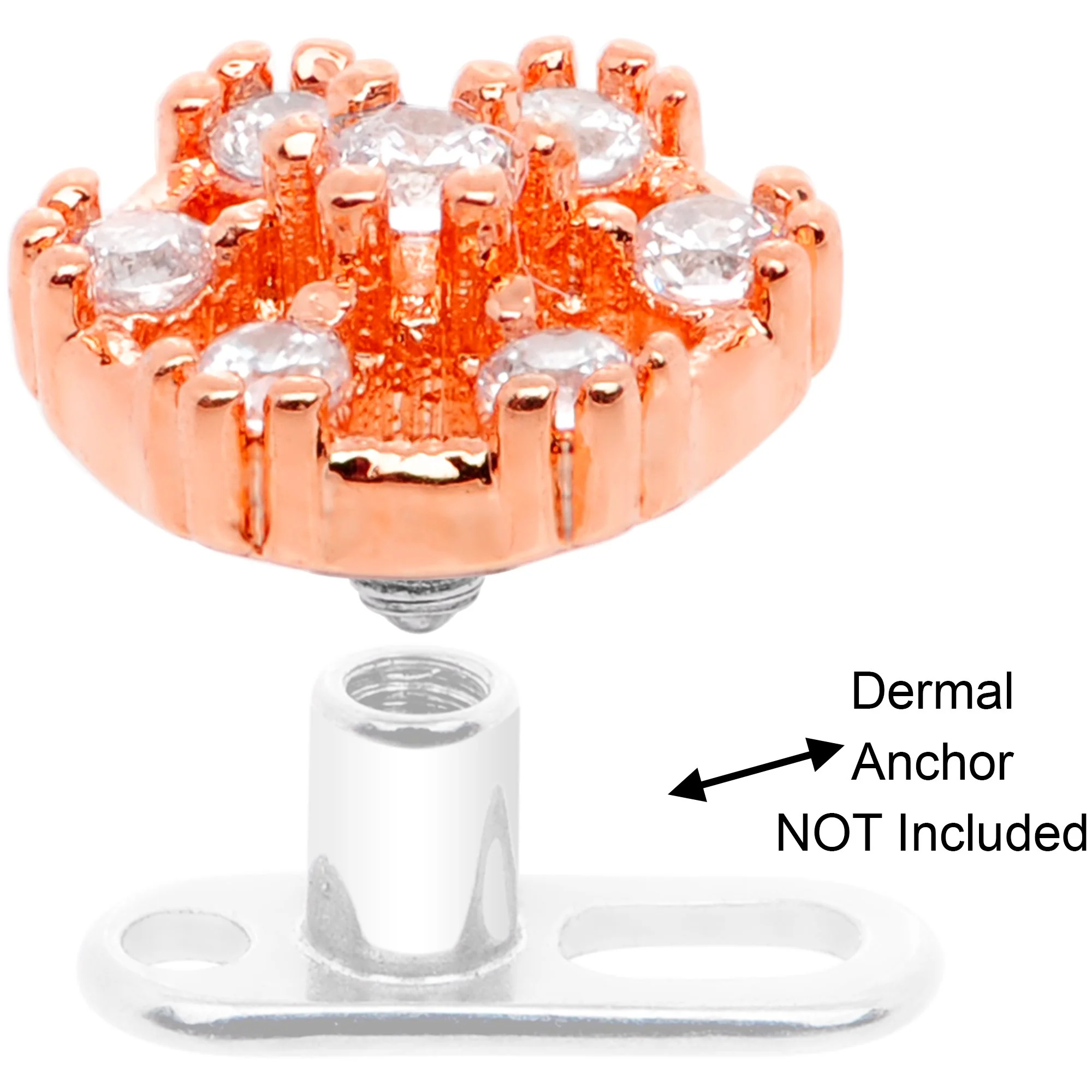 14G Clear Gem Rose Flower Tone Externally Threaded Dermal Anchor Top - Image 2