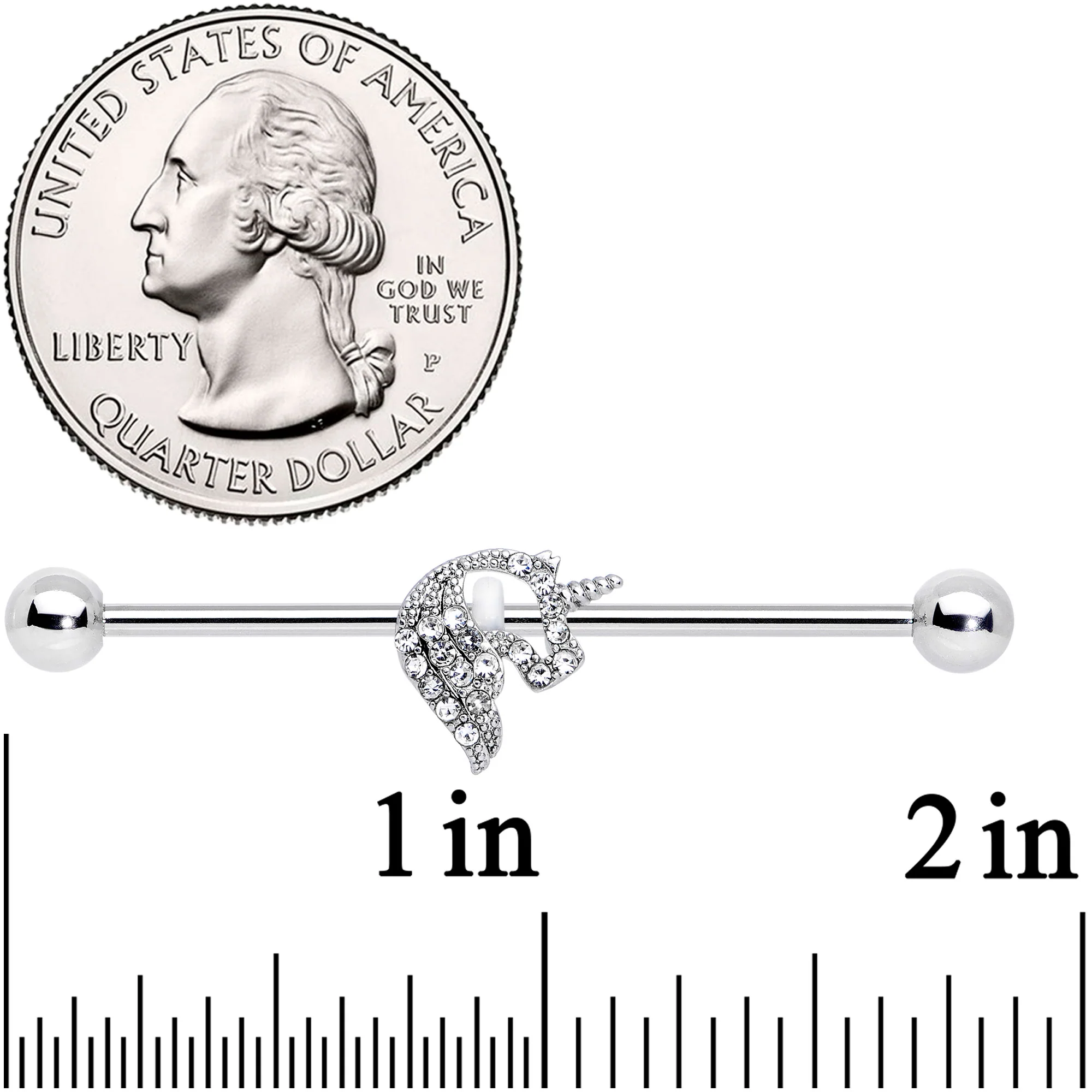 14G Clear Gem Silhouette Unicorn Industrial Barbell 38mm - Image 2