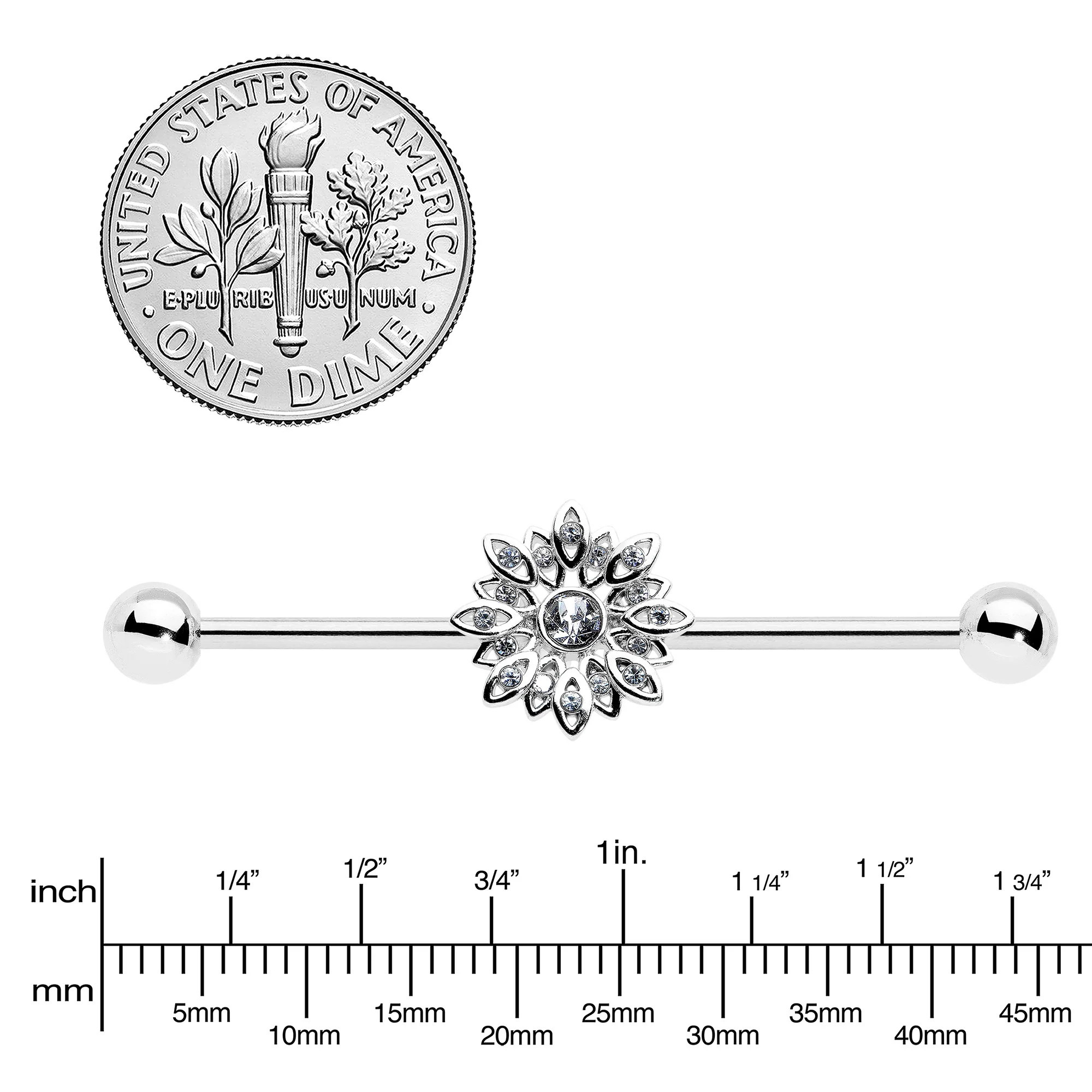14G Clear Gem Starry Flower Industrial Barbell 38mm - Image 3