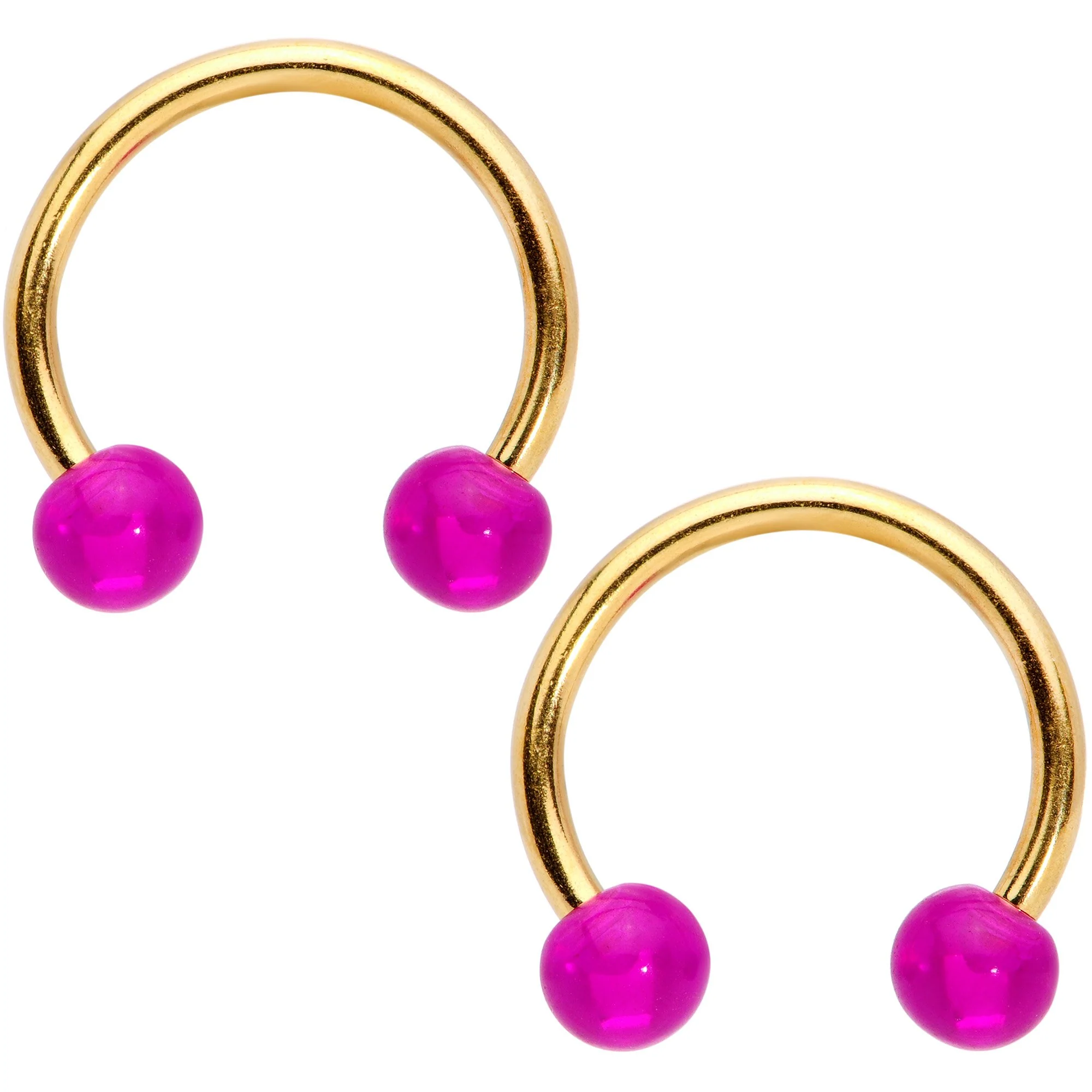 14G Clear Pink Gem Giraffe Gold Tone UV Horseshoe Nipple Ring Set - Image 3