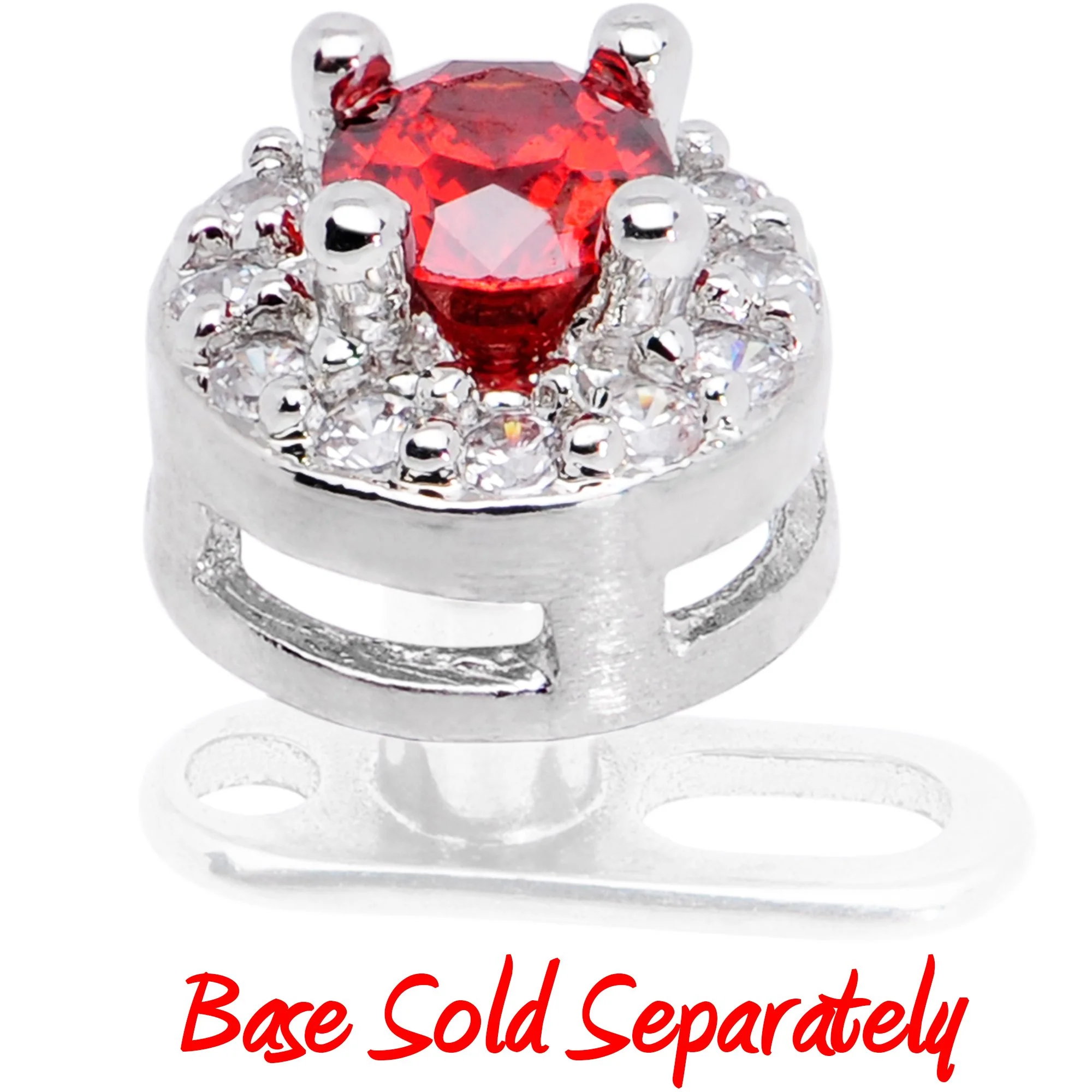 14G Clear Red CZ Two Tier Externally Threaded Dermal Anchor Top - Image 4