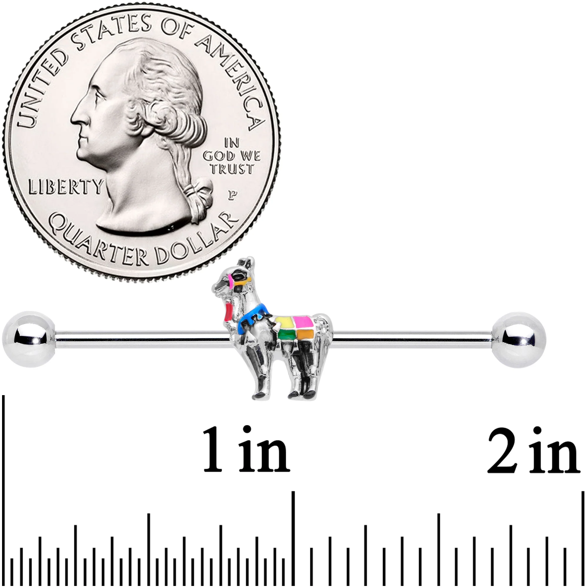 14G Colorful Drama Llama Industrial Barbell 38mm - Image 2
