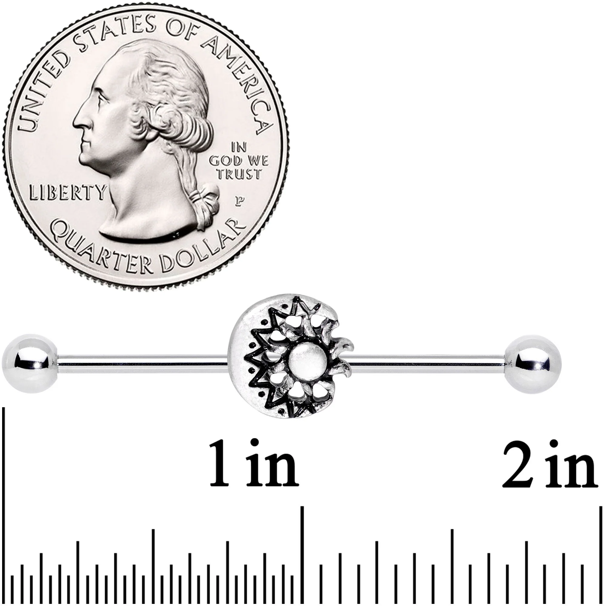 14G Crescent Moon with Star Dangle Industrial Barbell 38mm - Image 2