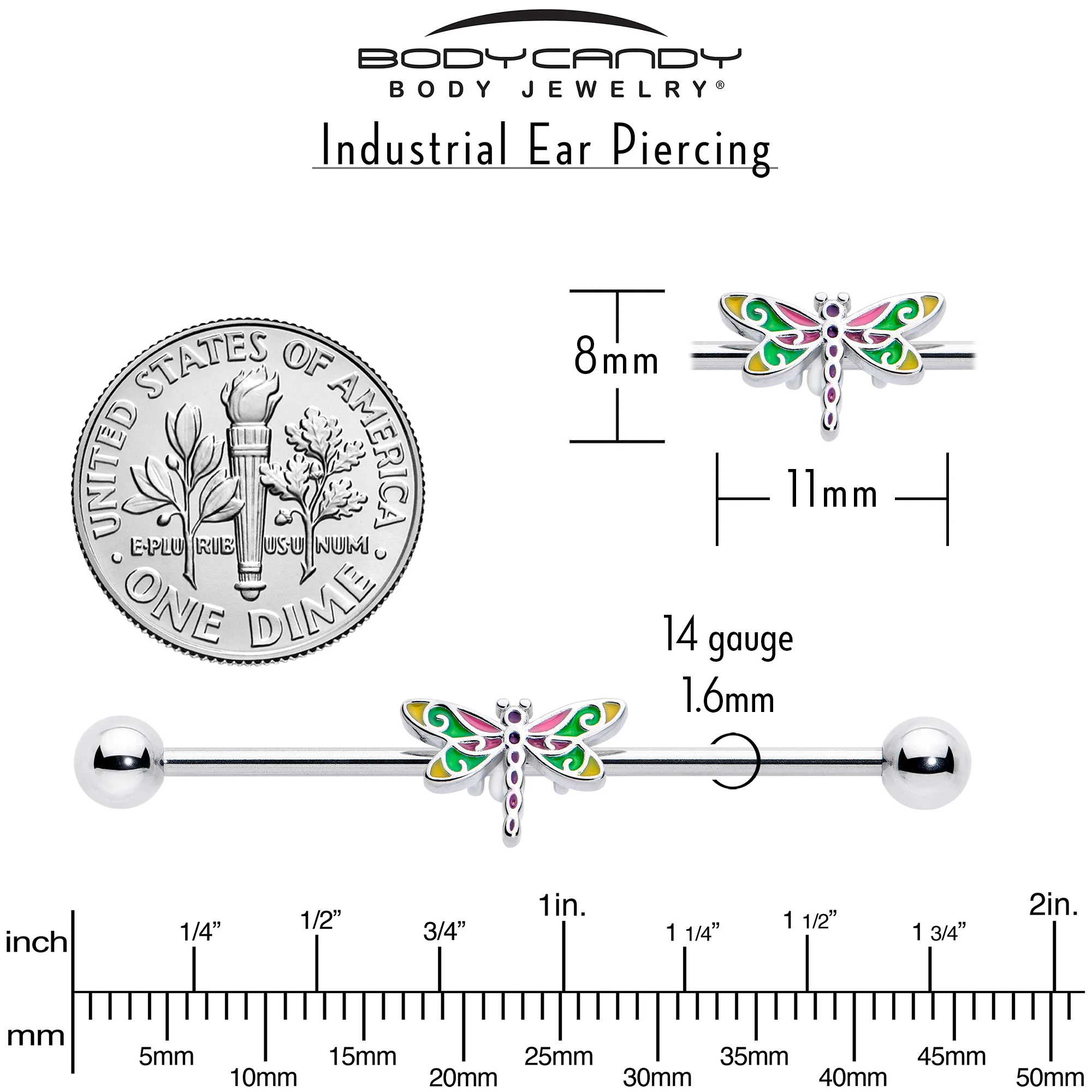 14G Dragonfly Colors Industrial Barbell 38mm - Image 5