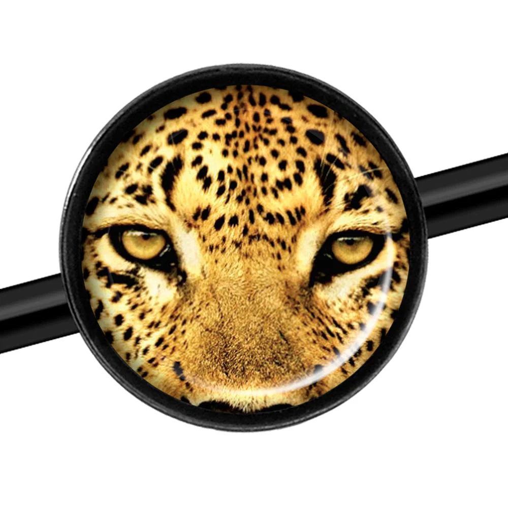 14G Full Color Leopard Eyes Black Industrial Barbell 37mm - Image 3