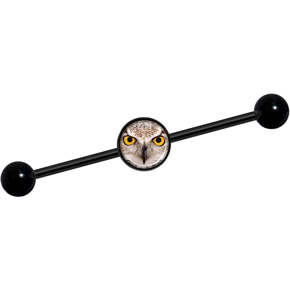 14G Full Color Owl Black Industrial Barbell 37mm - Image 2