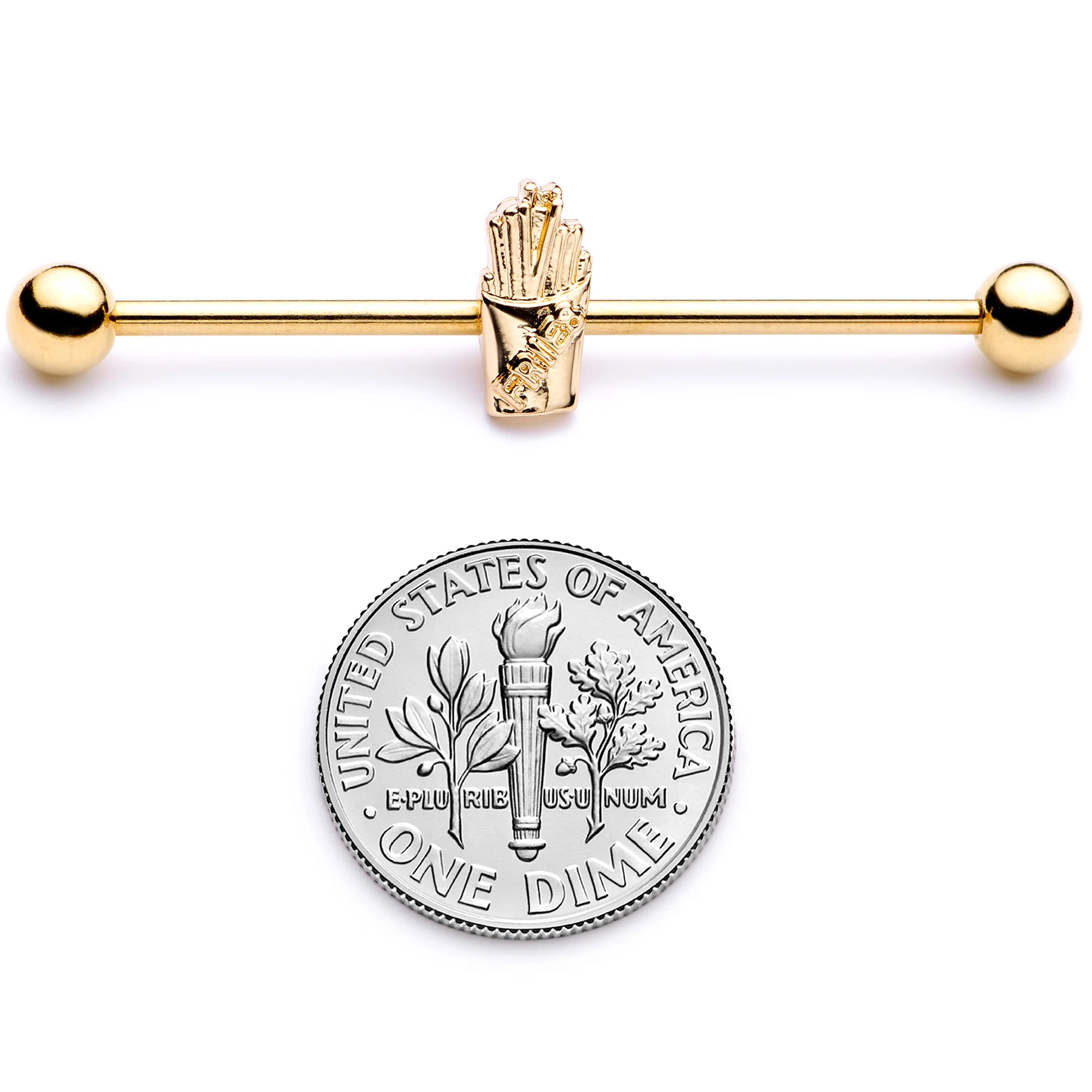 14G Gold Tone Fast Food French Fries Industrial Barbell 38mm - Image 5
