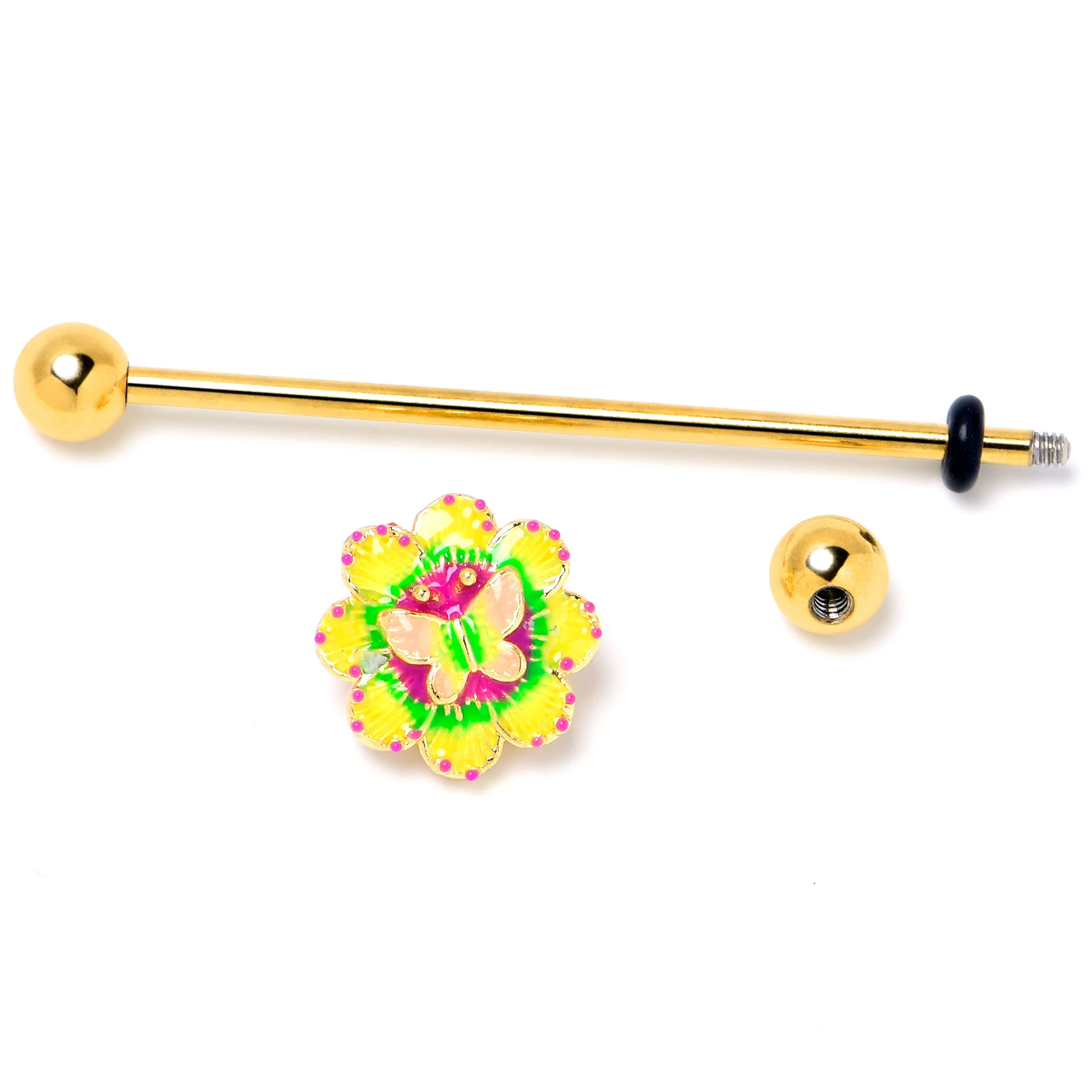 14G Gold Tone Tie Dye Butterfly Style Industrial Barbell 38mm - Image 5
