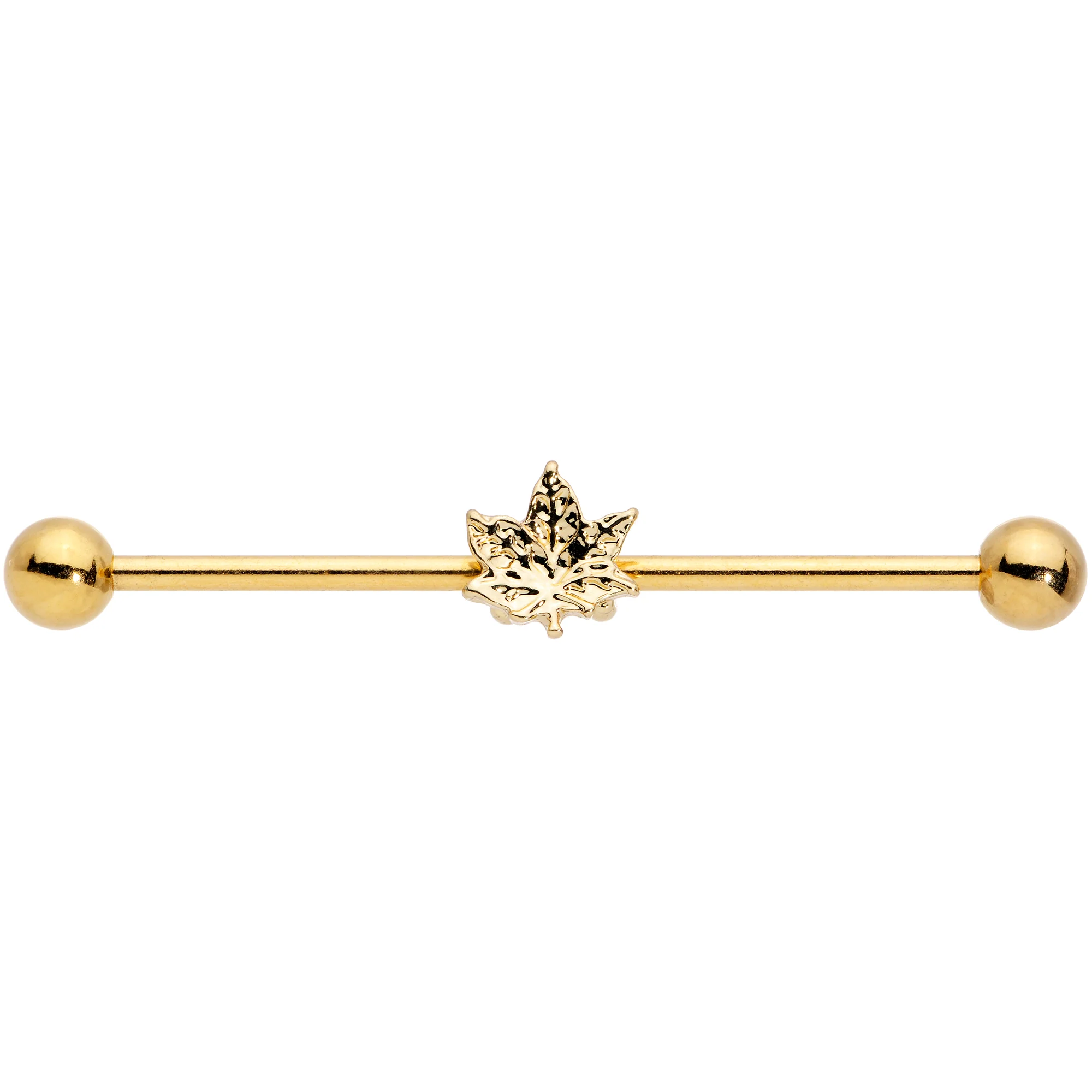 14G Golden Pot Leaf Industrial Barbell 38mm - Image 2