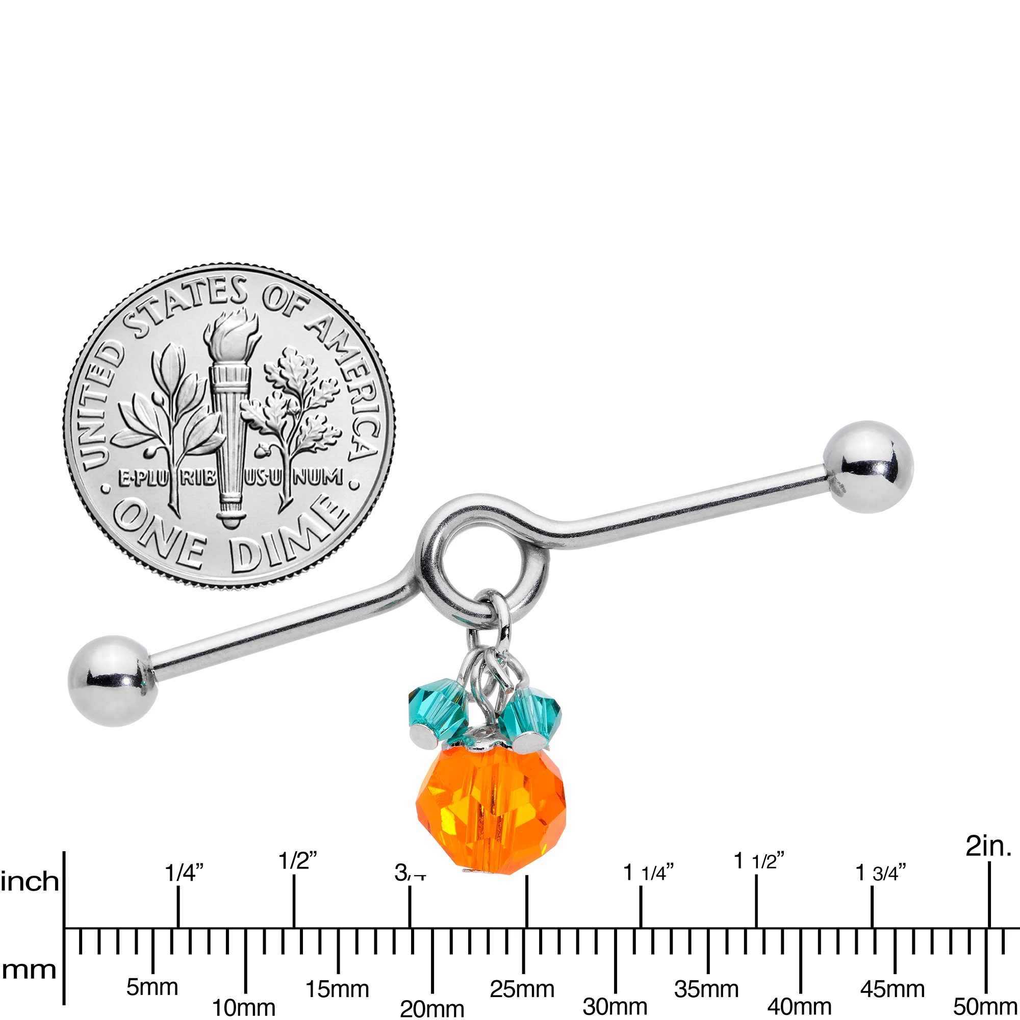 14G Green Orange Gem Pumpkin Halloween Dangle Project Bar 38mm - Image 3