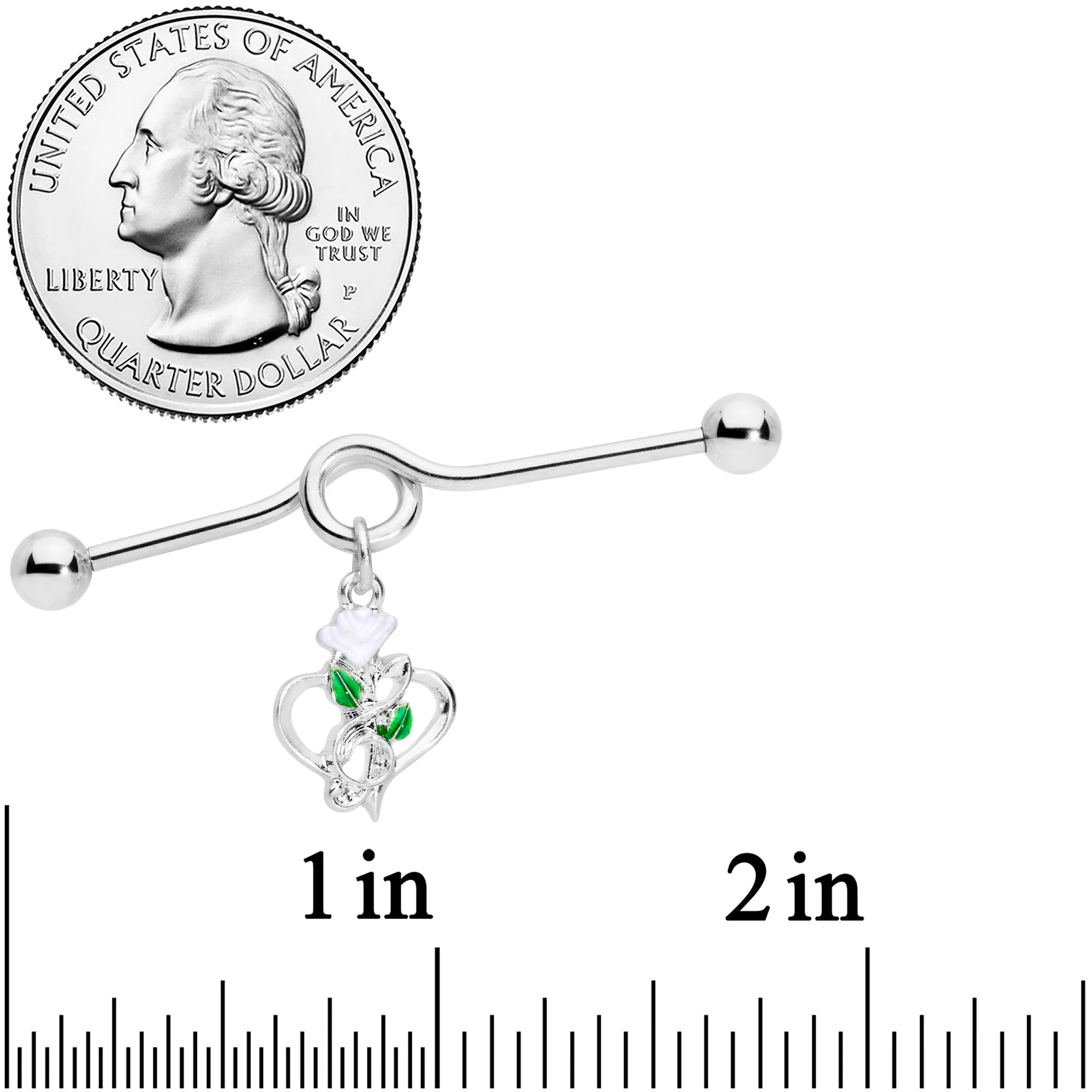 14G Heart Music Valentine Dangle Project Barbell 38mm - Image 2