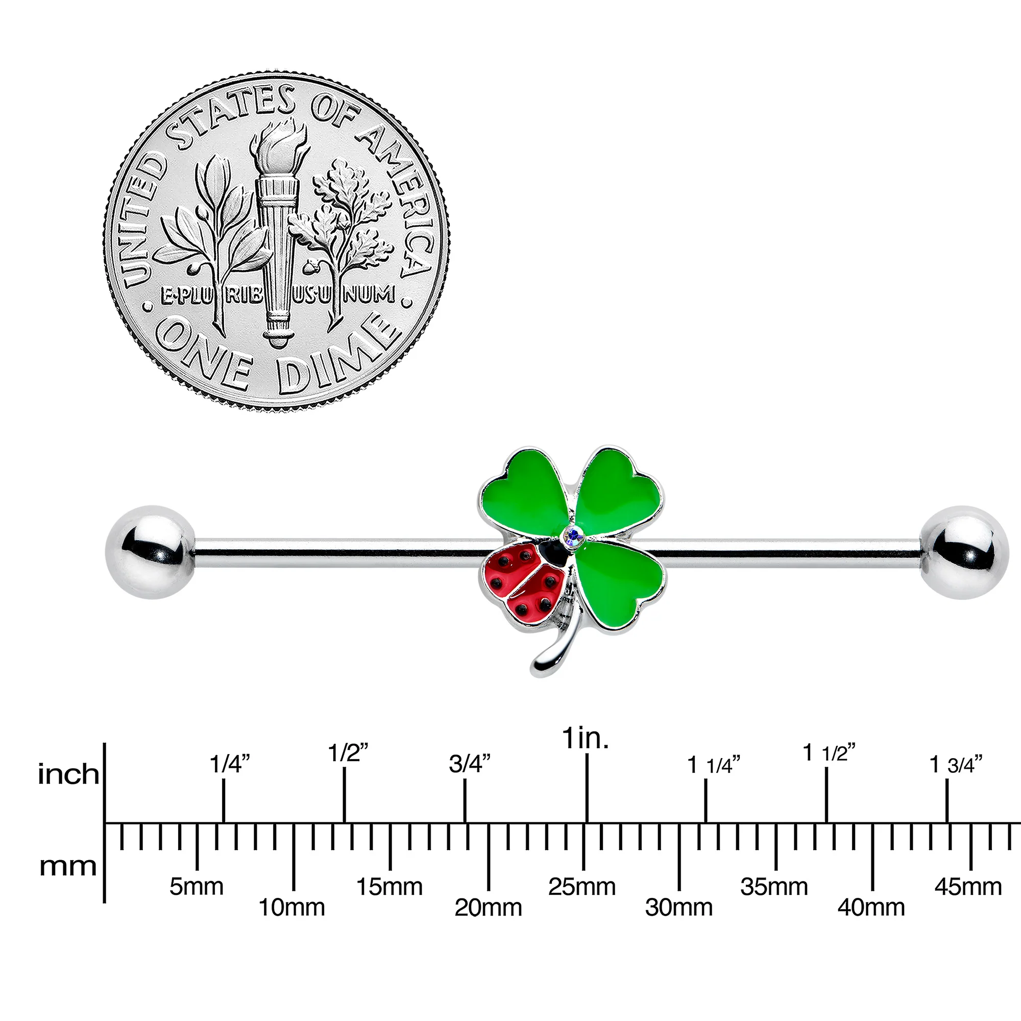 14G Ladybug Shamrock St Patricks Day Industrial Barbell 38mm - Image 3