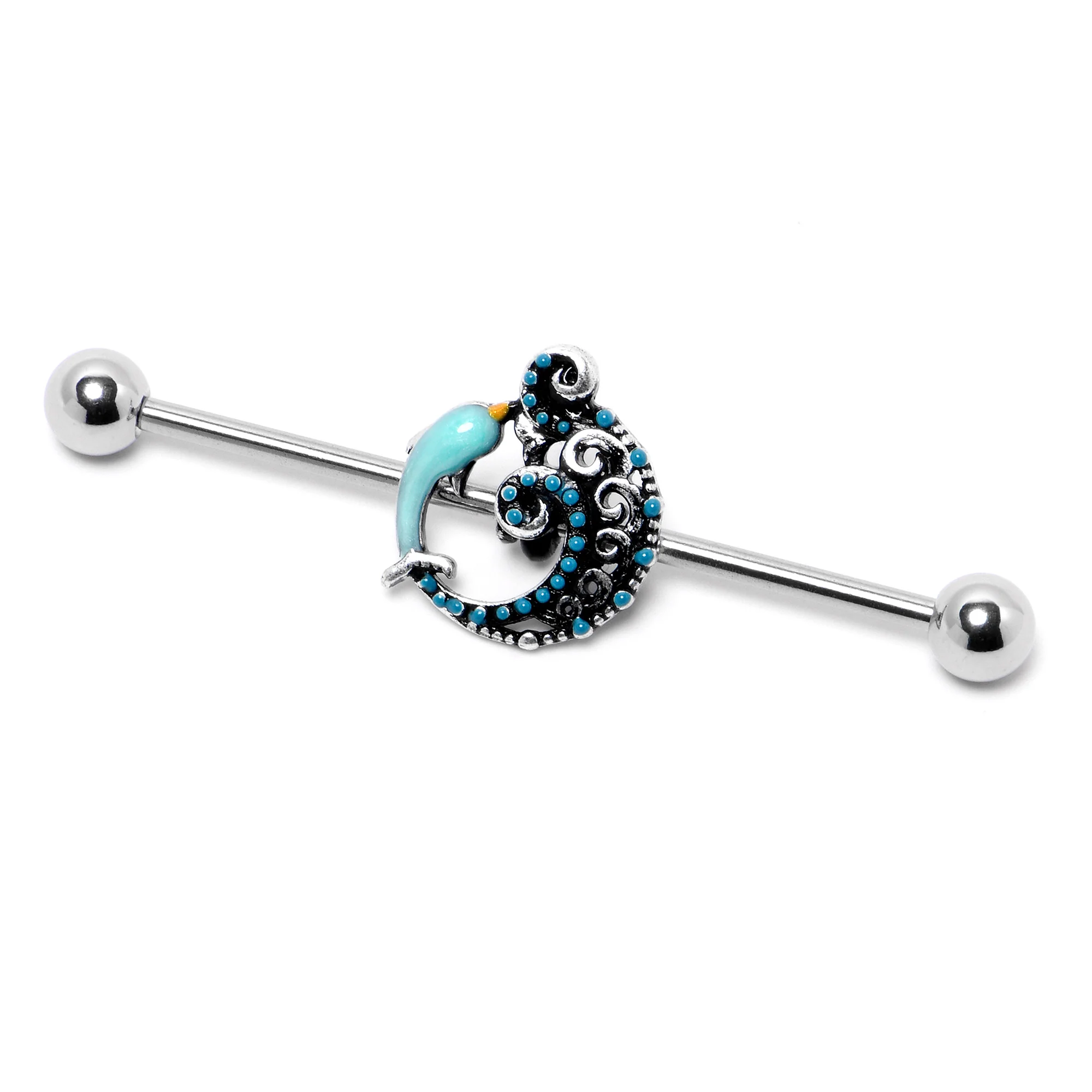 14G Leaping Blue Dolphin Industrial Barbell 38mm - Image 3