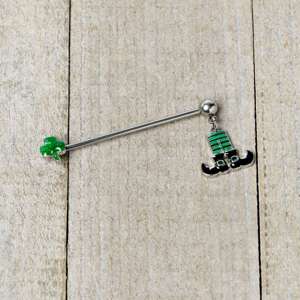 14G Leprechaun Legs Shamrock Dangle Industrial Barbell 38mm - Image 4