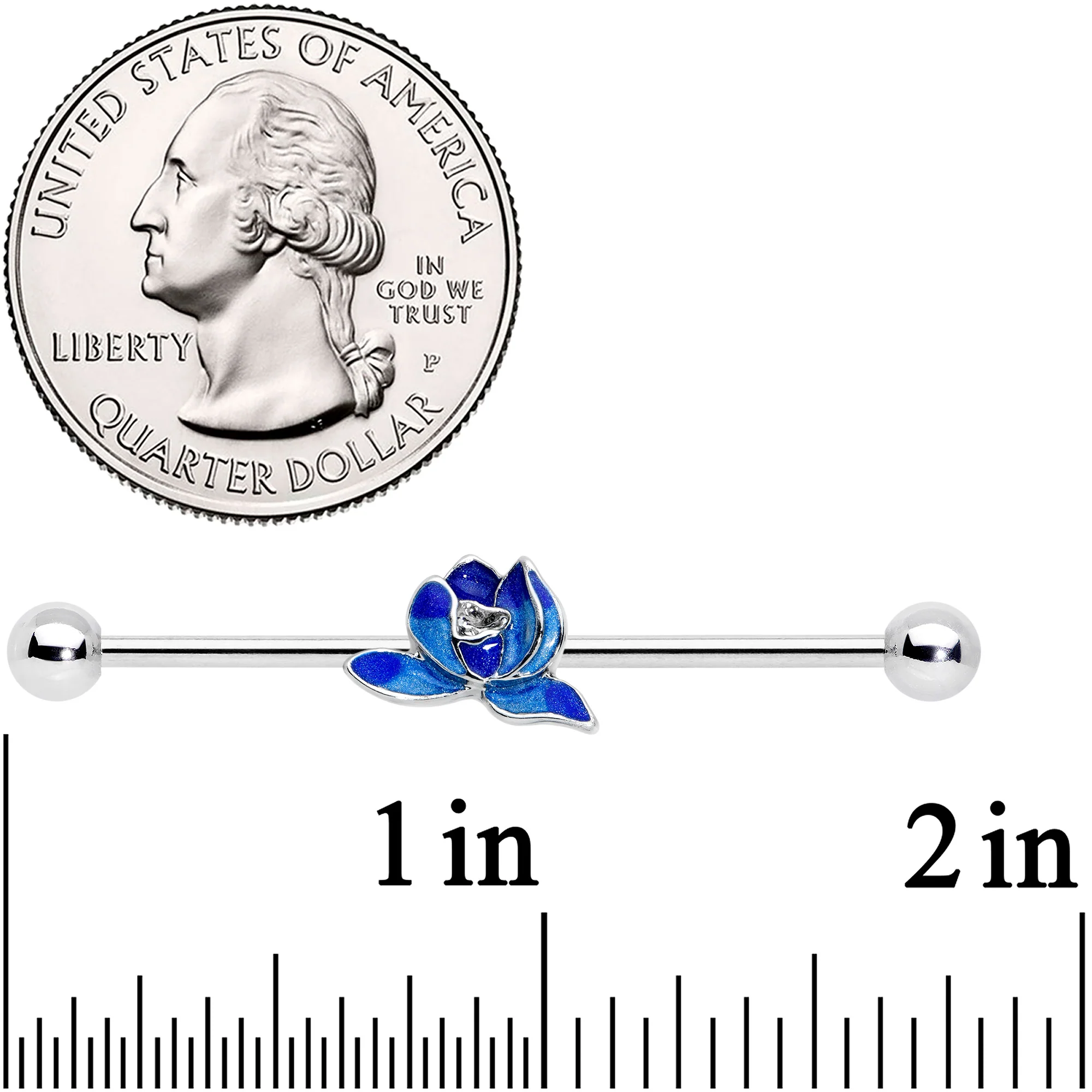 14G Lovely Blue Lotus Flower Industrial Barbell 38mm - Image 2