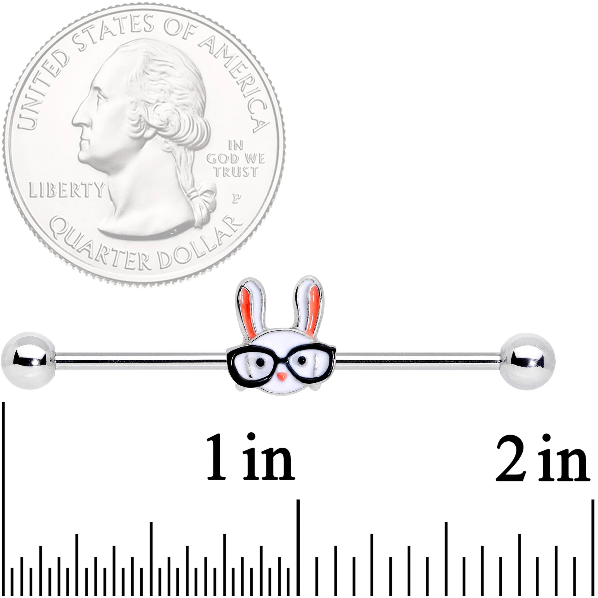 14G Nerdy Easter Bunny Industrial Barbell 38mm - Image 2